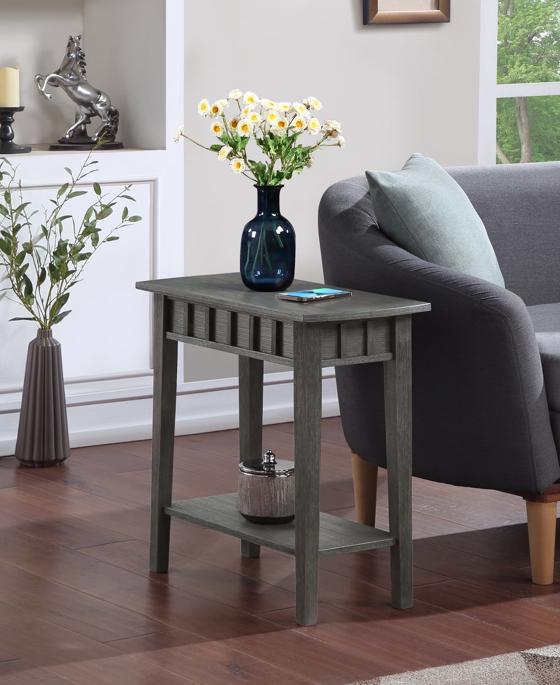 Classic Accents Wirebrush Dark Gray Square End Table with Shelf