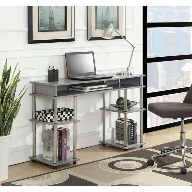 Modern Gray Particleboard Student Desk with Stainless Steel Legs