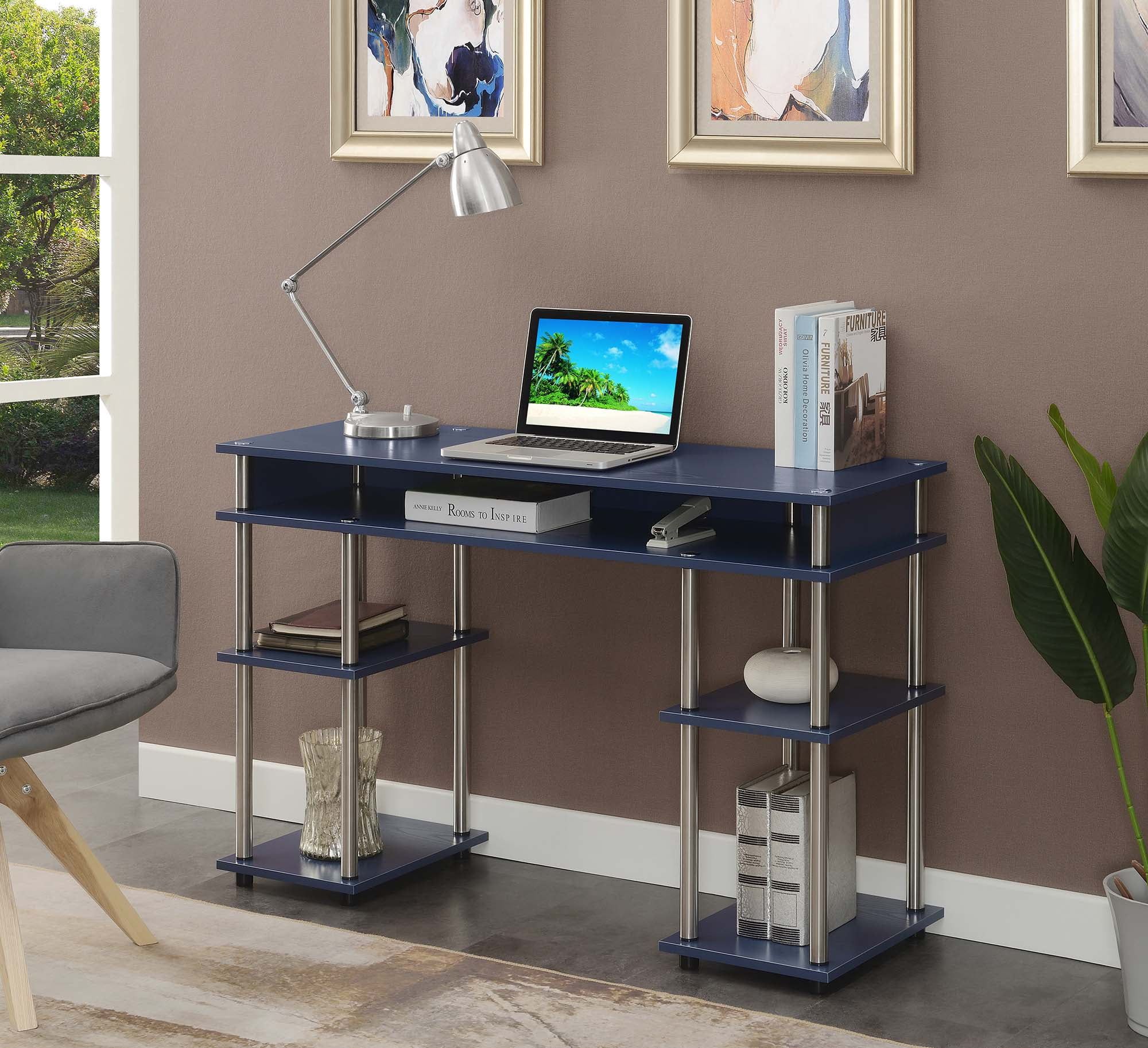 Cobalt Blue No-Tools Desk with Stainless Steel Legs and Storage