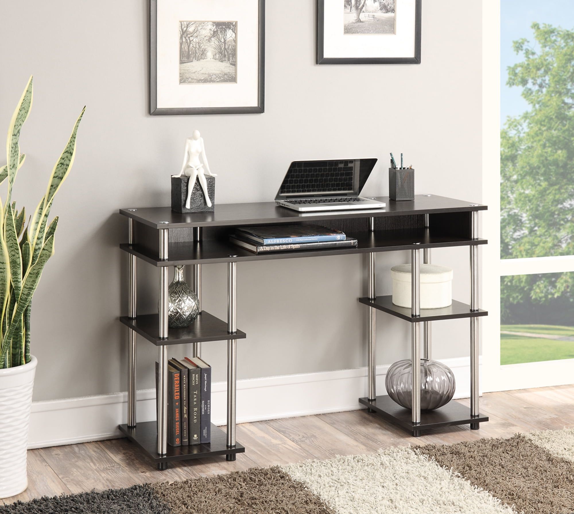 Espresso Finish 48" Modern No-Tools Student Desk with Stainless Steel Legs