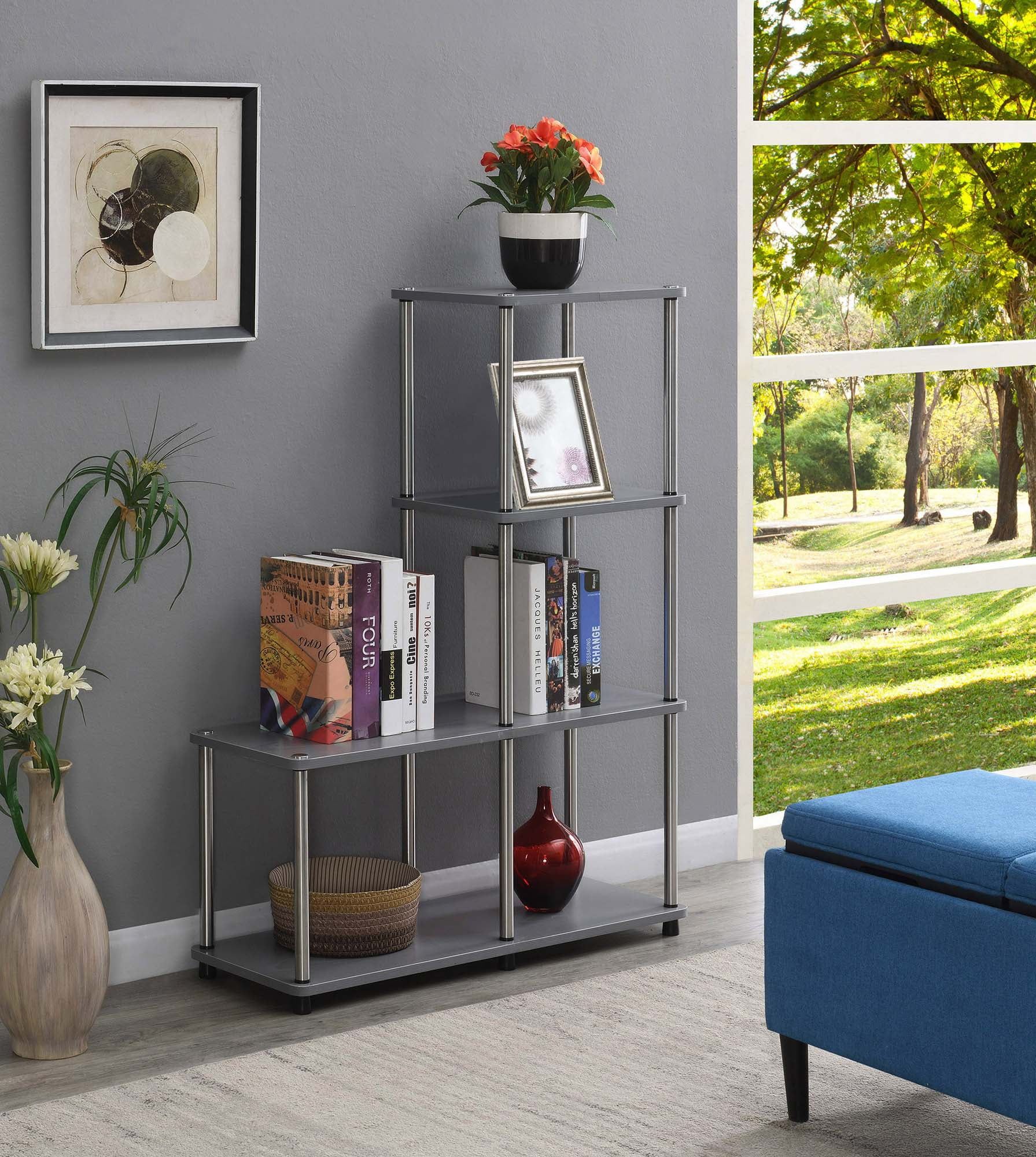 Designs2Go 4-Tier Gray L-Shaped Modern Bookshelf