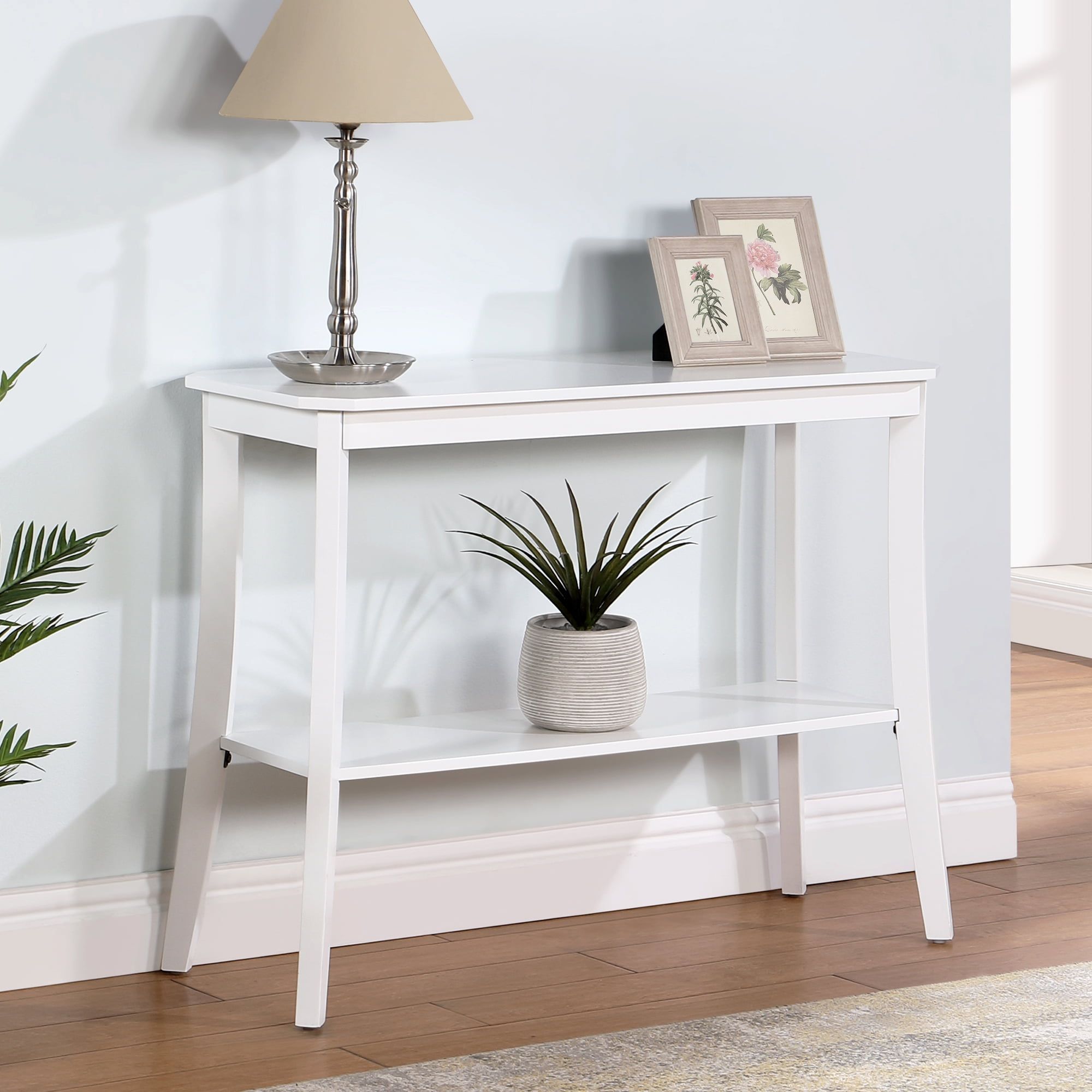 White MDF Console Table with Storage Shelf, 38"