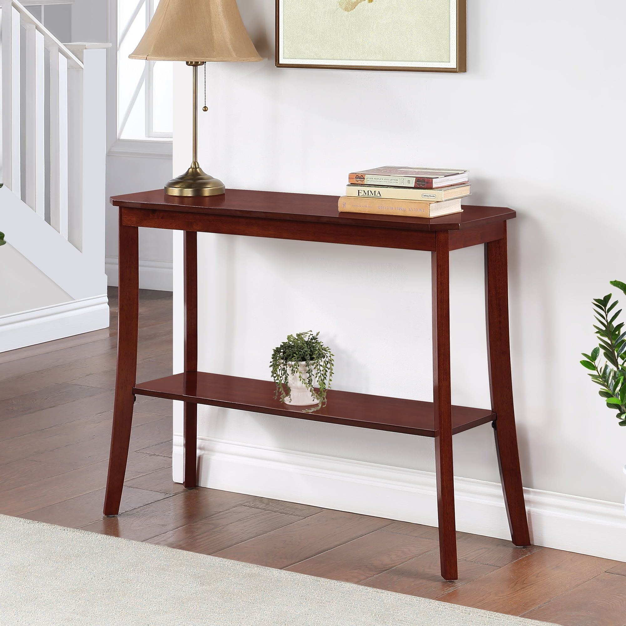 Mahogany Wood Console Table with Storage Shelf