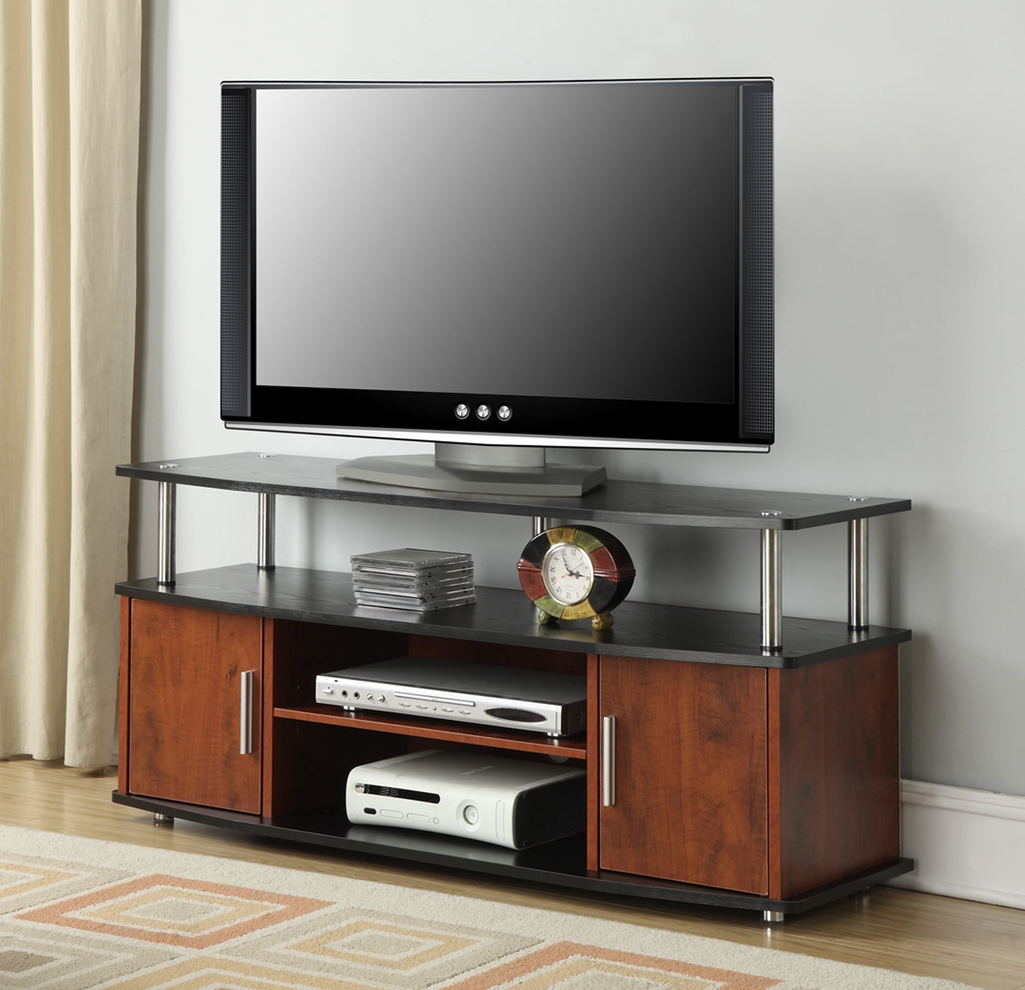 Elegant Monterey 48" Black and Cherry Wood TV Stand with Cabinet