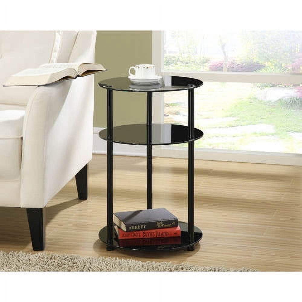 Black Round Stainless Steel and Glass 3-Tier Side Table