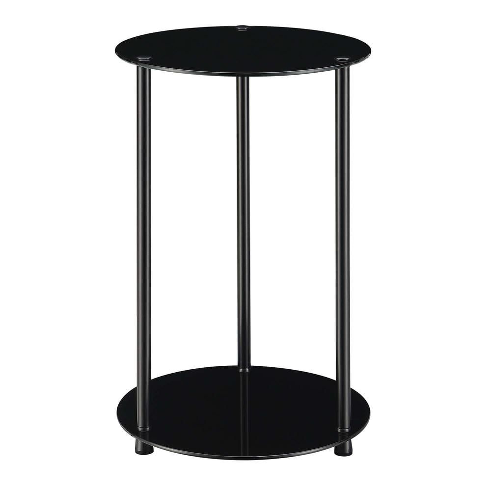 Black Glass and Metal Round 2-Tier End Table, 16" x 24"