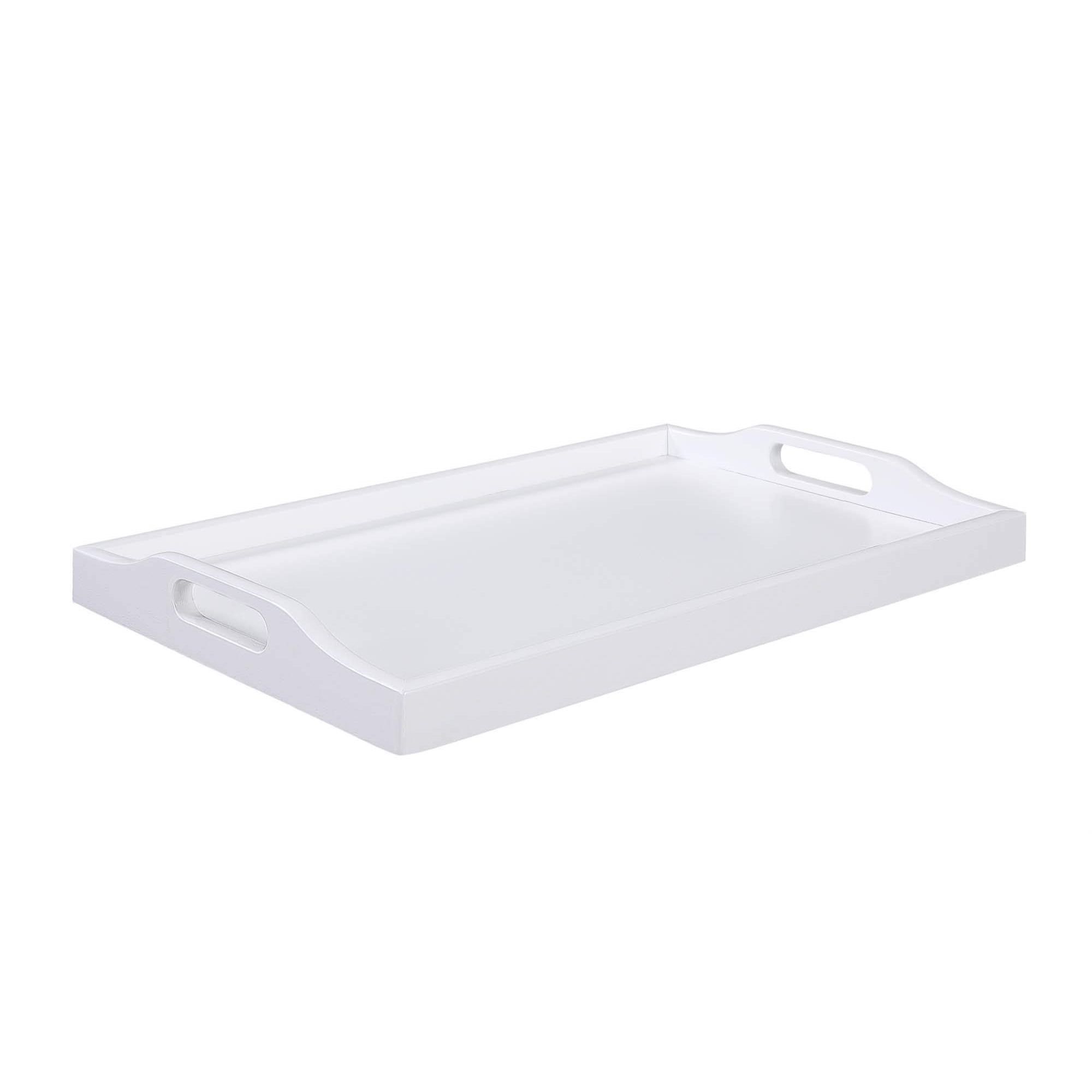 White Rubberwood Modern Serving Tray with Handles