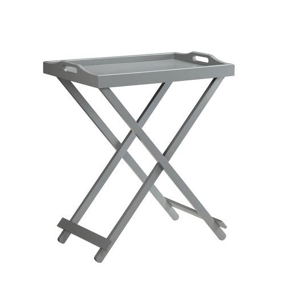 Gray MDF Folding Tray Table with Solid Wood Legs