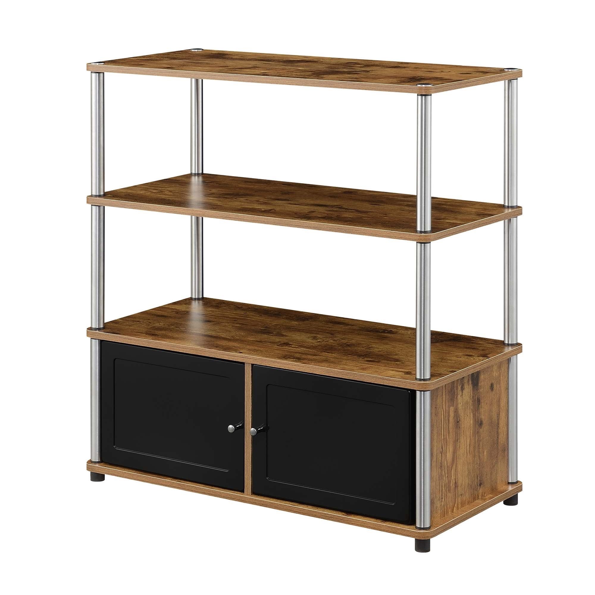 Barnwood Highboy TV Stand with Storage Cabinets and Shelving