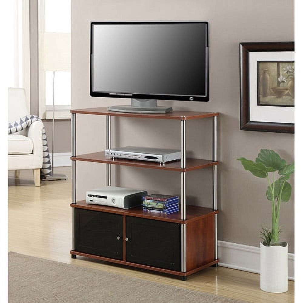 Cherry Transitional Highboy TV Stand with Cabinet and Shelves