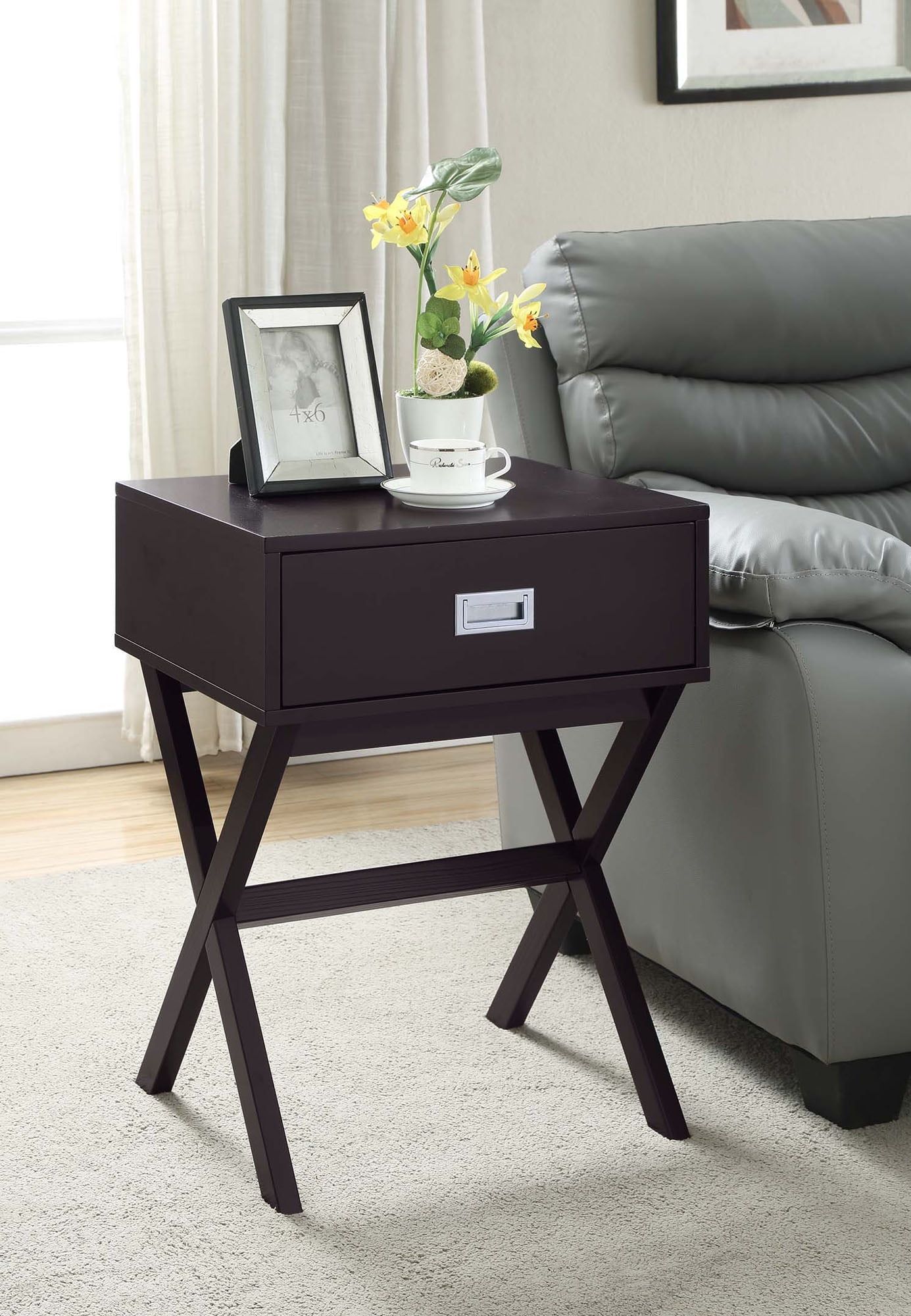 Espresso Wood End Table with Storage Drawer