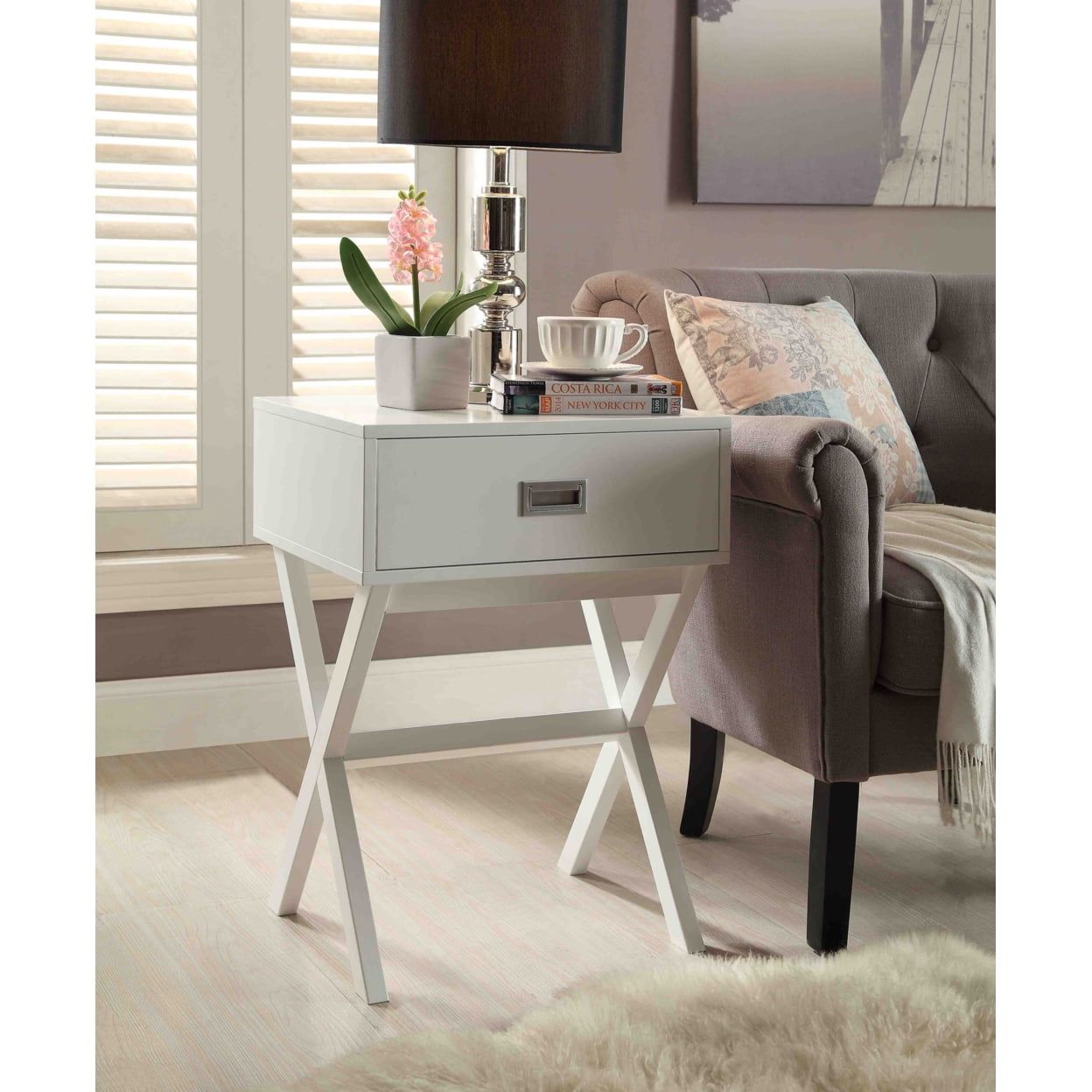 Landon Modern White Wood End Table with Concealed Drawer