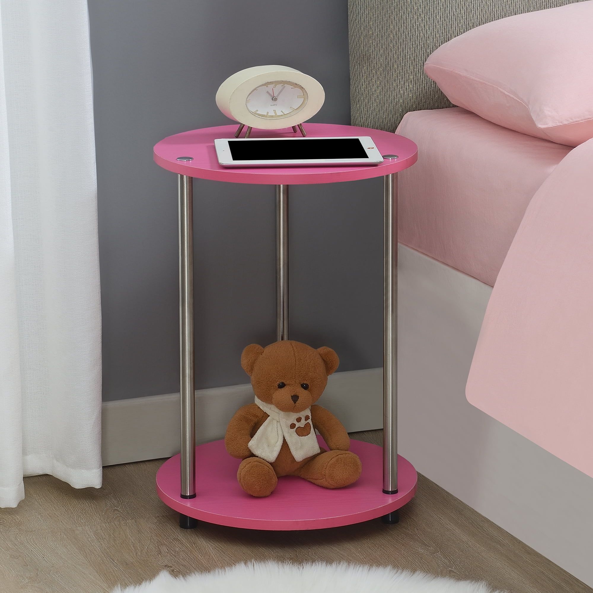 Pink and Chrome Round Two-Tier End Table