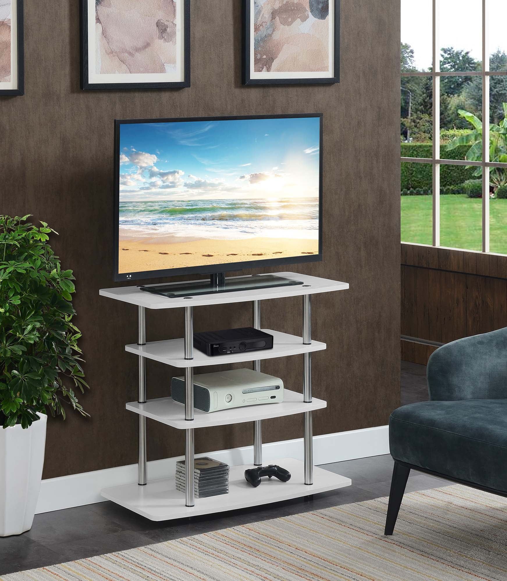 White Particle Board and Stainless Steel 4-Tier TV Stand