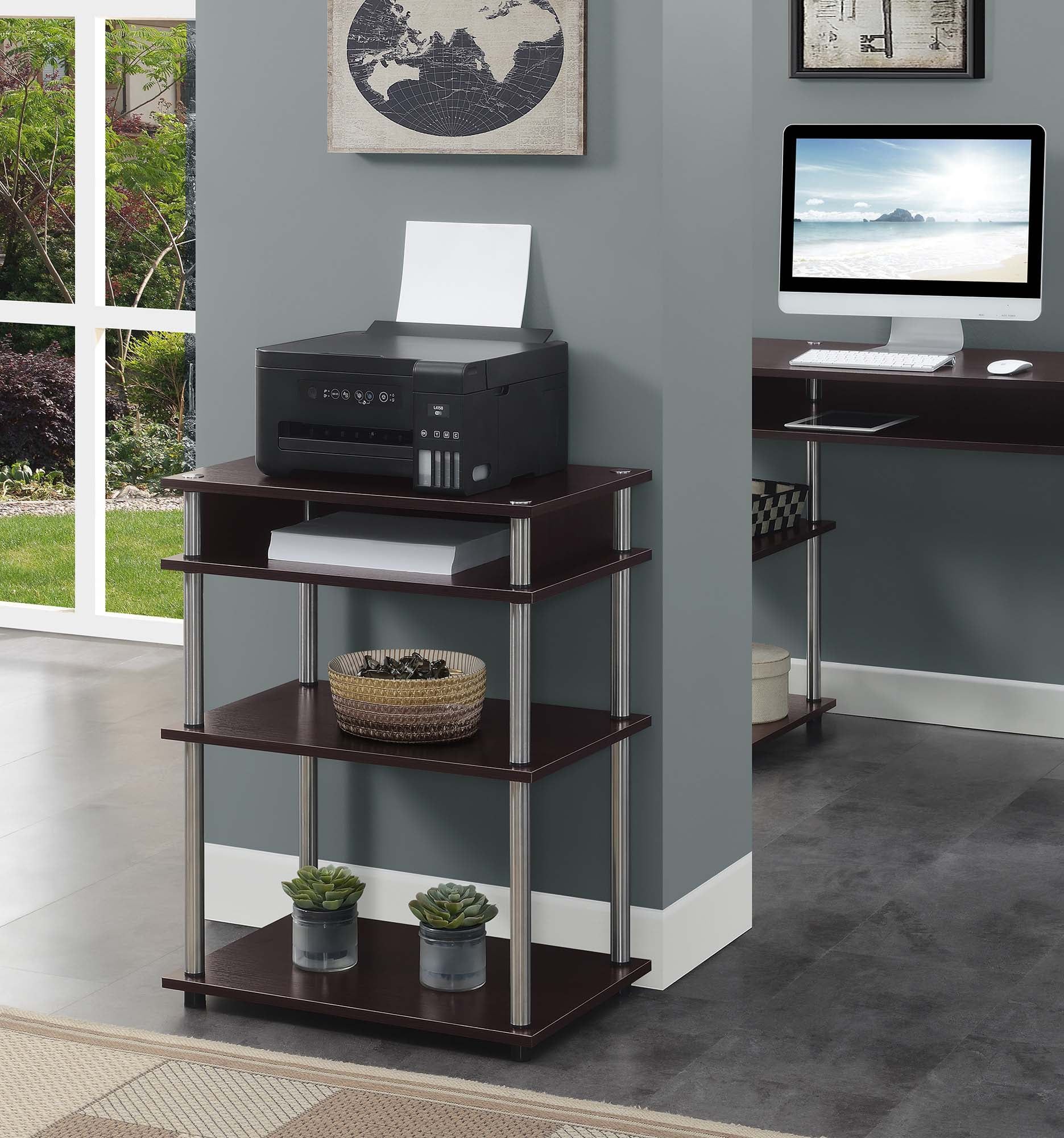 Espresso 4-Tier Printer Stand with Stainless Steel Tubes