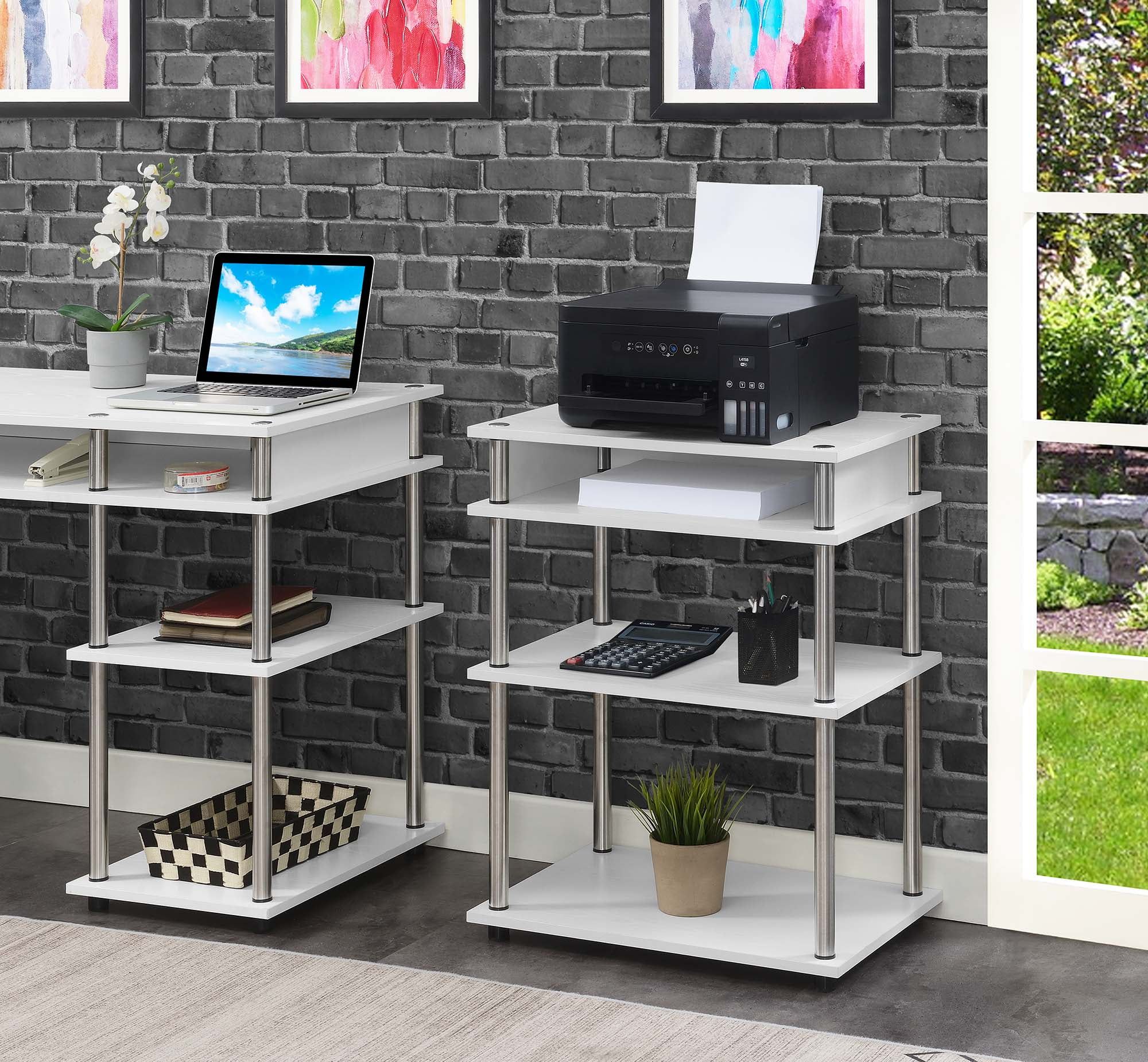 White Melamine and Stainless Steel 4-Tier Printer Stand