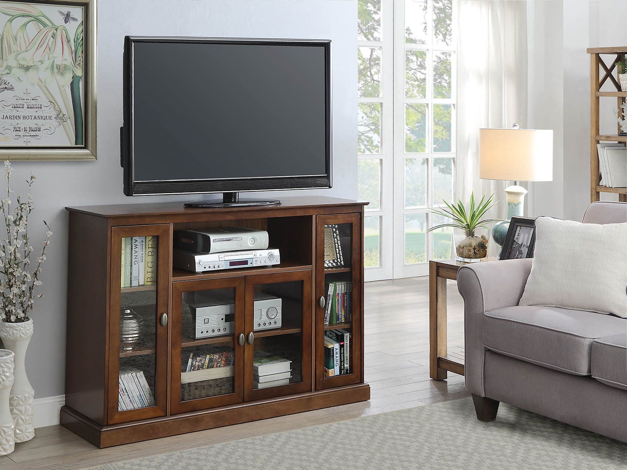 Summit Dark Walnut 52" TV Stand with Glass Cabinets