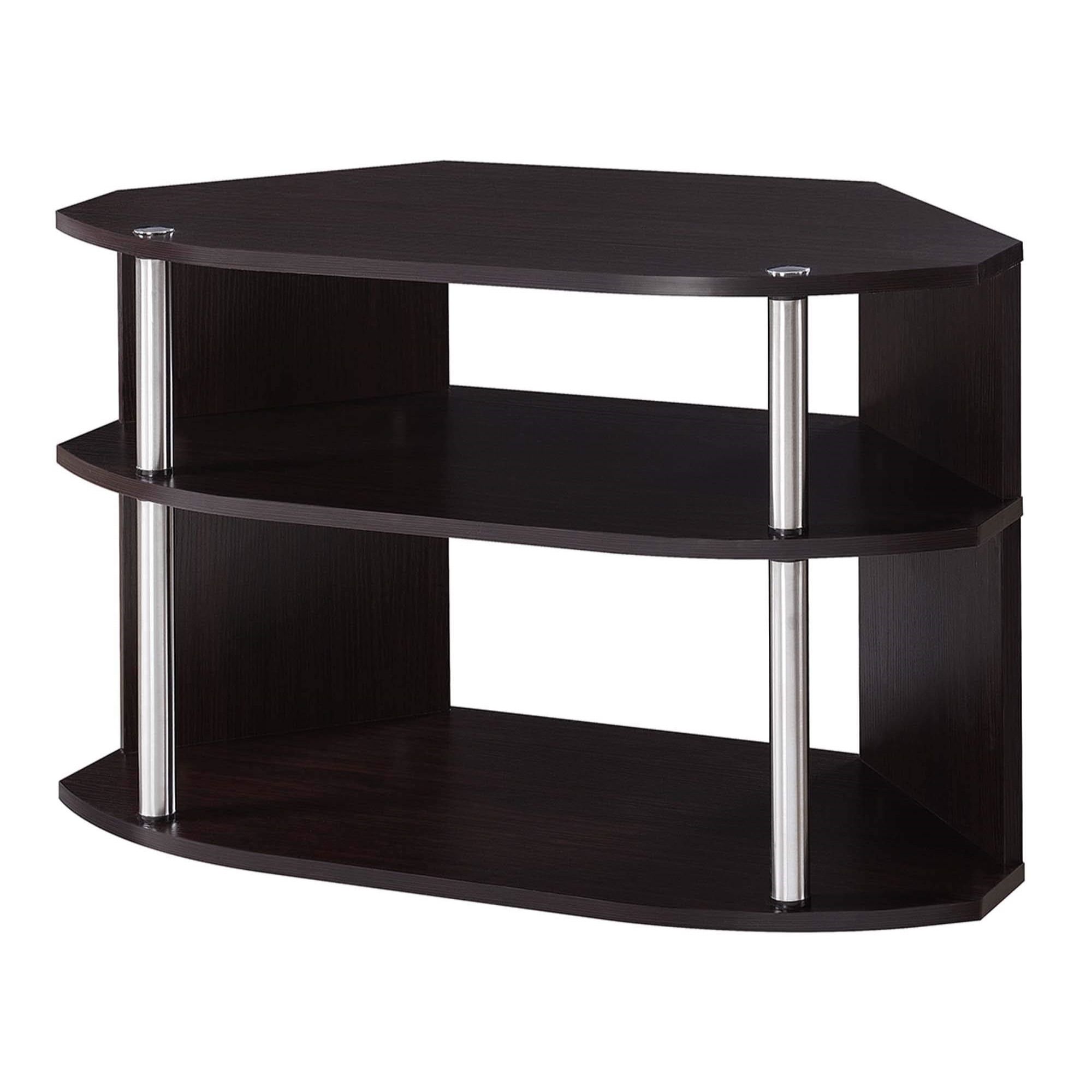 Espresso Swivel 3-Tier TV Stand with Cabinet