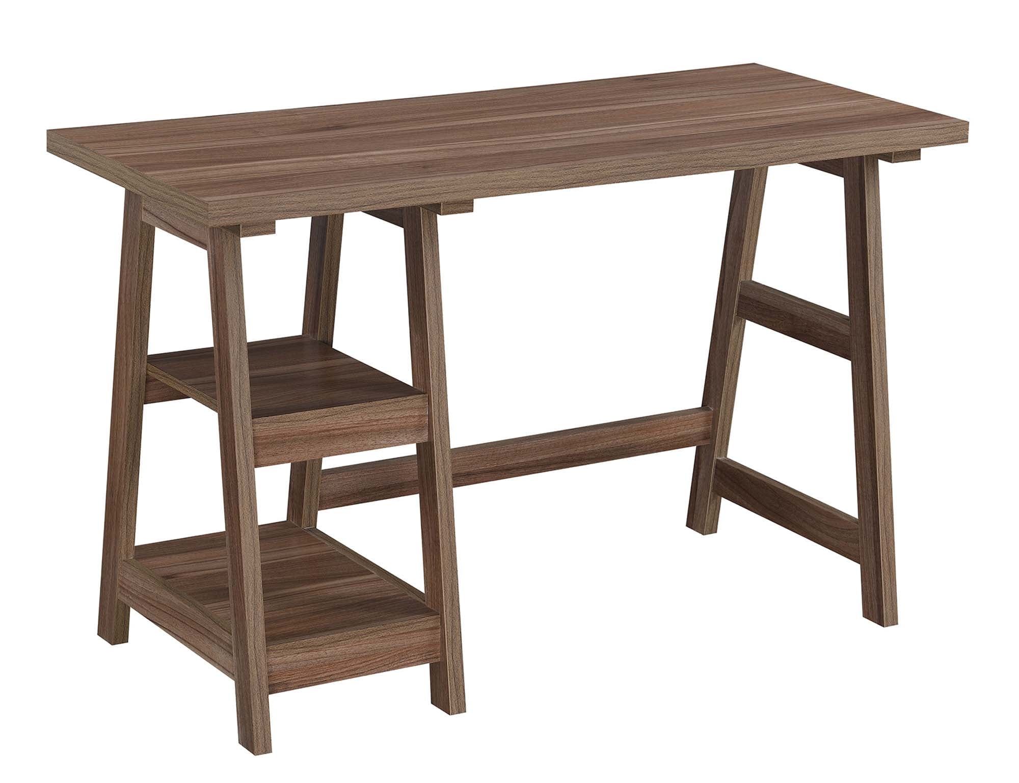 Cappuccino Wood Trestle Desk with Shelves, 47"