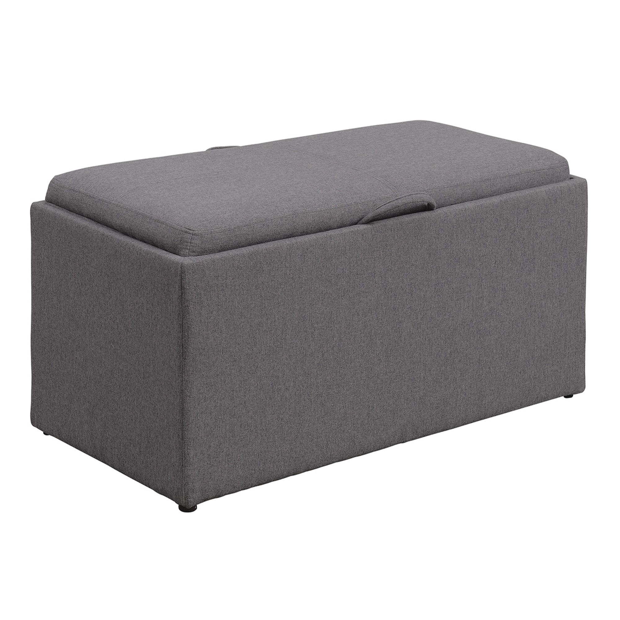 Elegant Gray Storage Bench with Reversible Tray and Side Ottomans