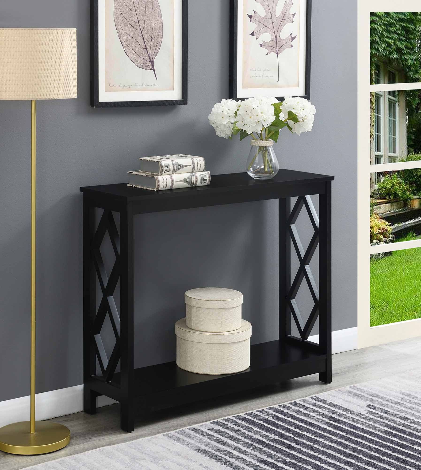 Chic Diamond Cut-Out Black Console Table with Storage