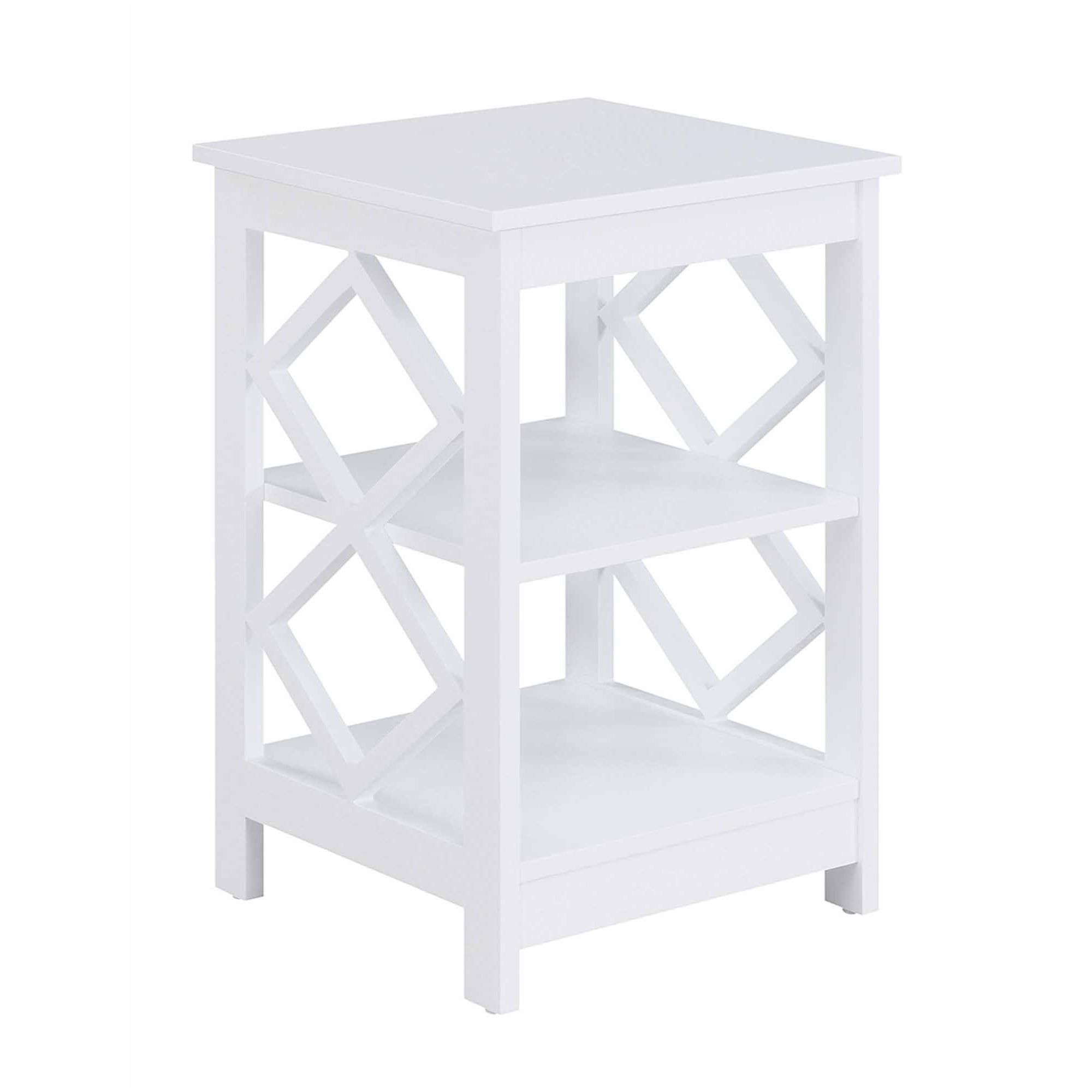 White Diamond Cutout 3-Tier Wood End Table