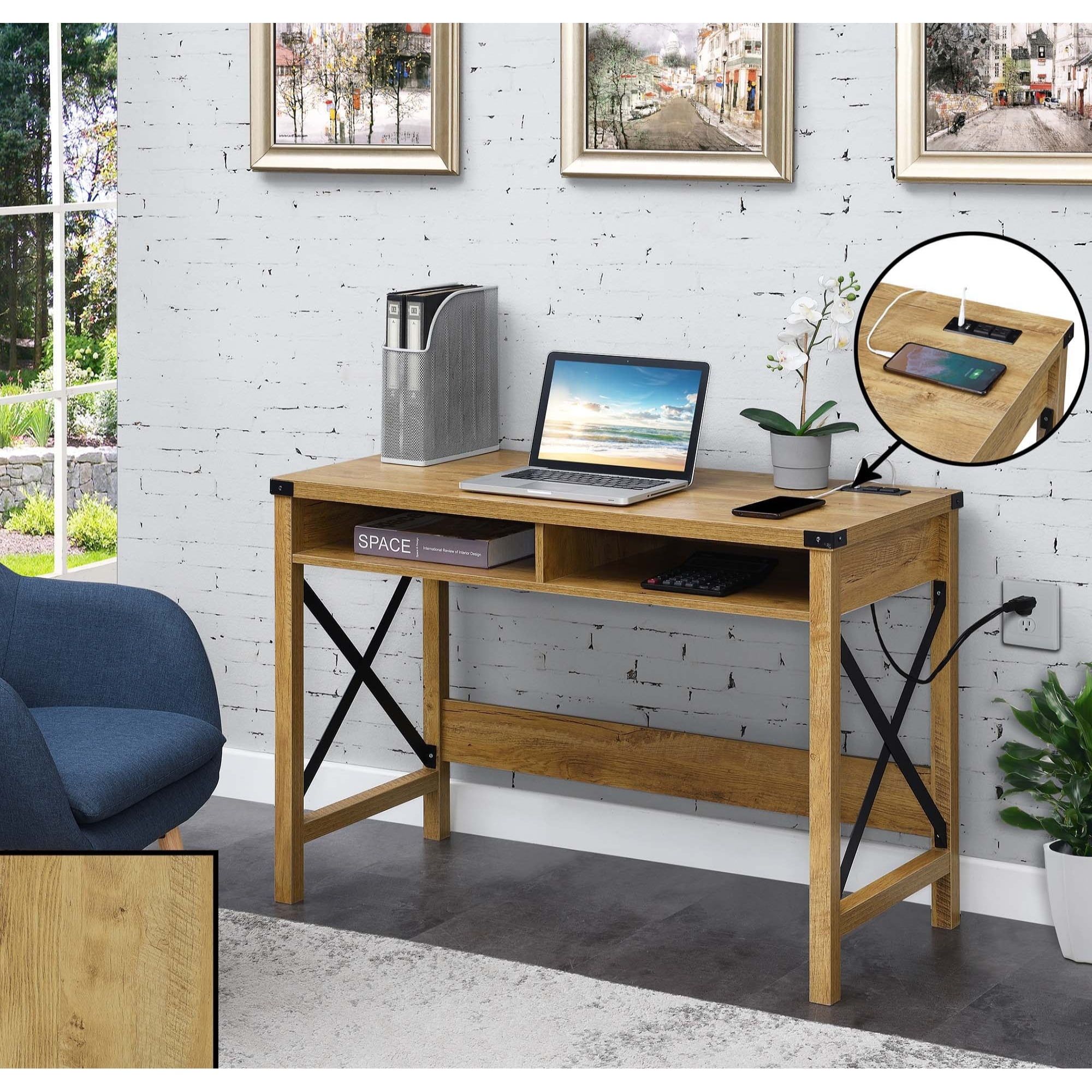 Durango English Oak 42" Desk with Built-In USB Charging Station