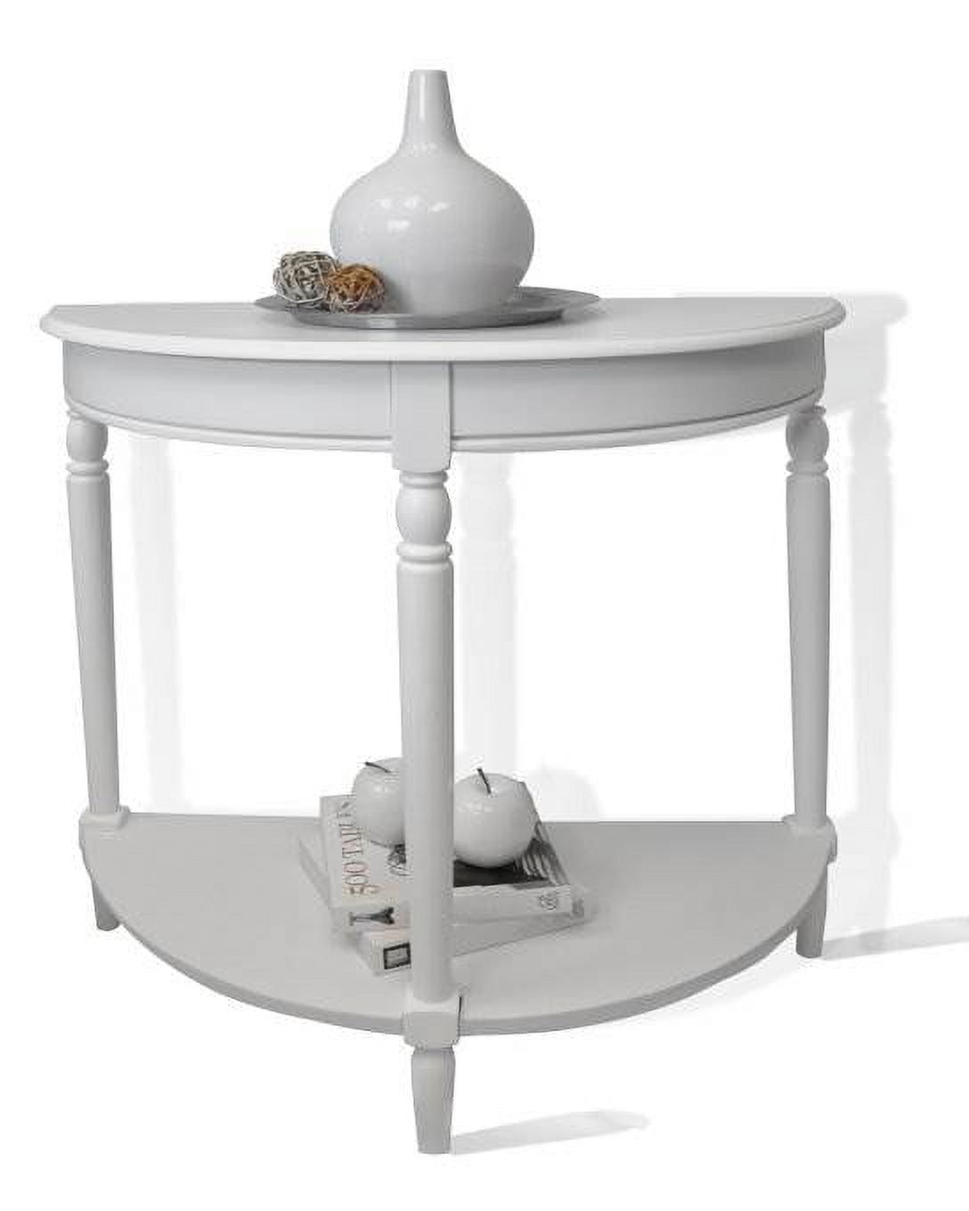 White Wood Half Moon Entryway Table with Storage Shelf