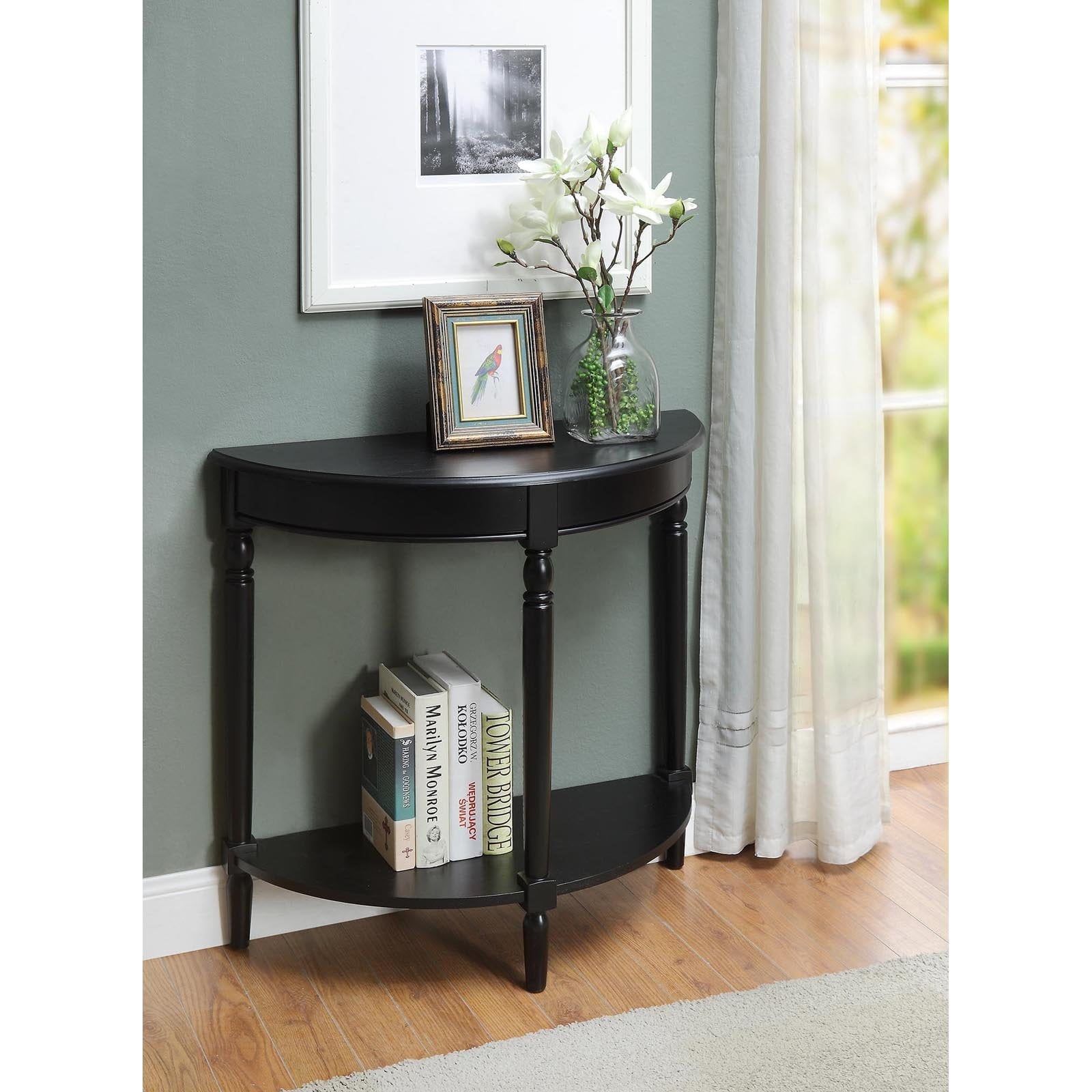 Elegant French Country Black Half-Moon Hall Table with Shelf