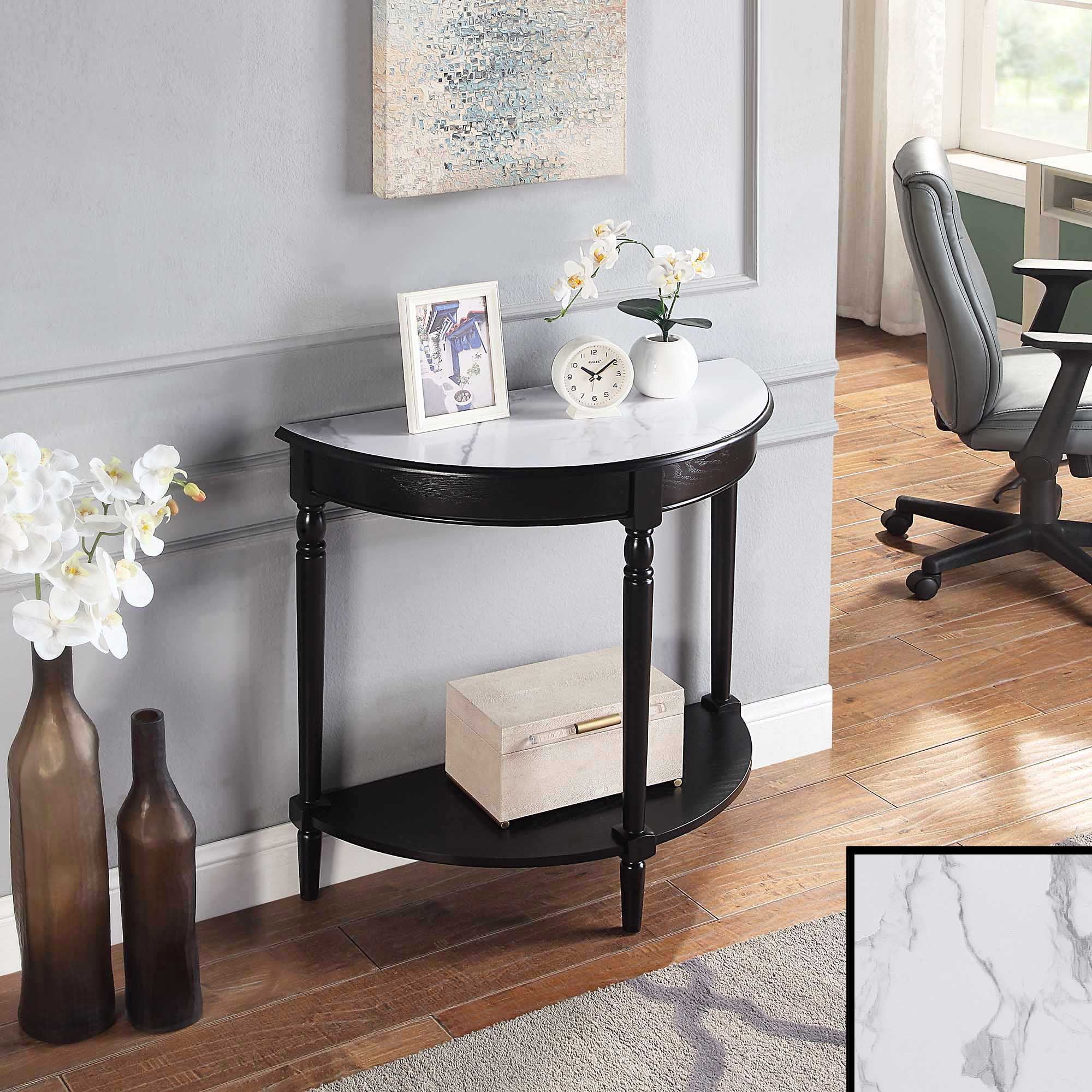 White Half-Round Wood and Metal Entryway Table