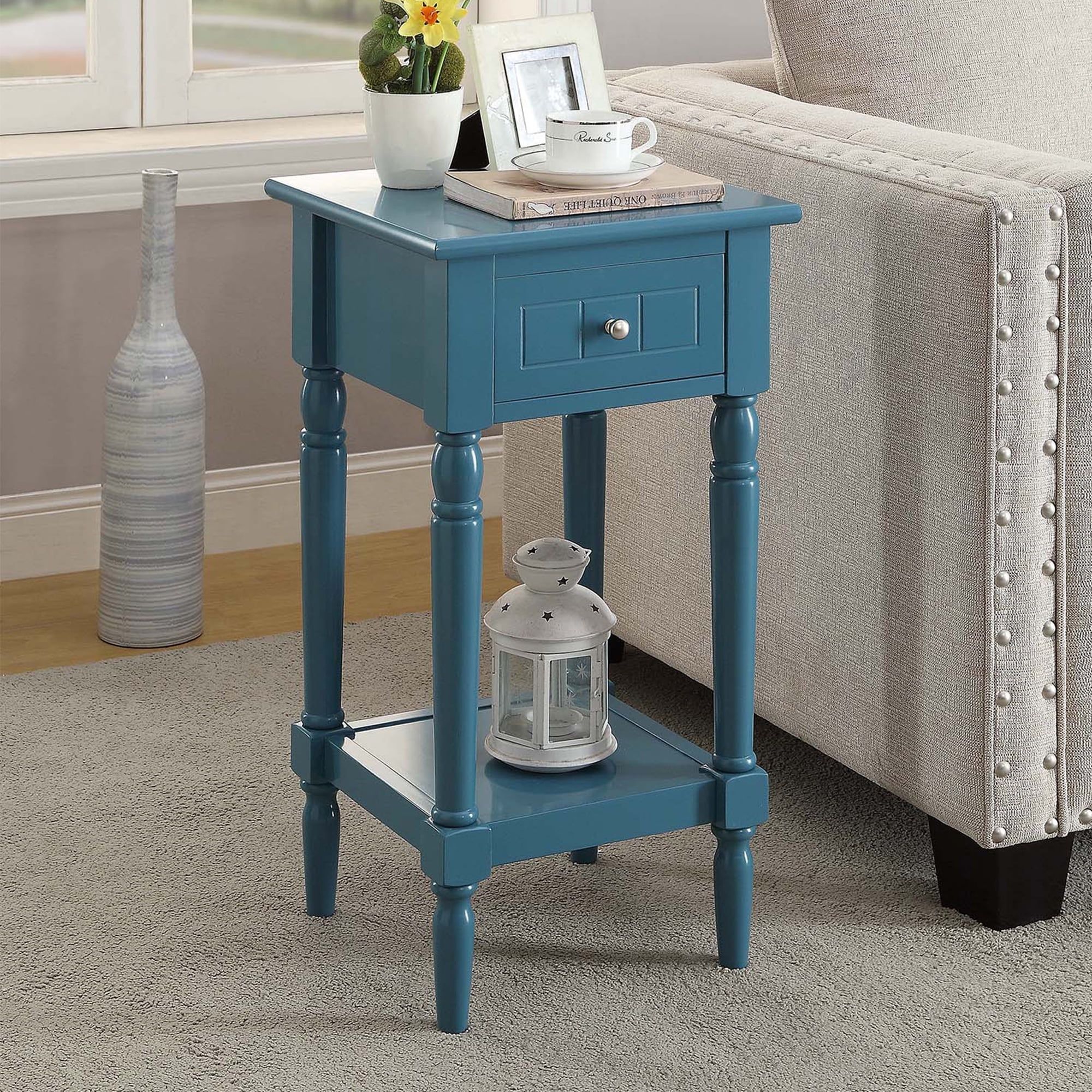 Cobalt Blue Wood Rectangular Accent Table with Storage