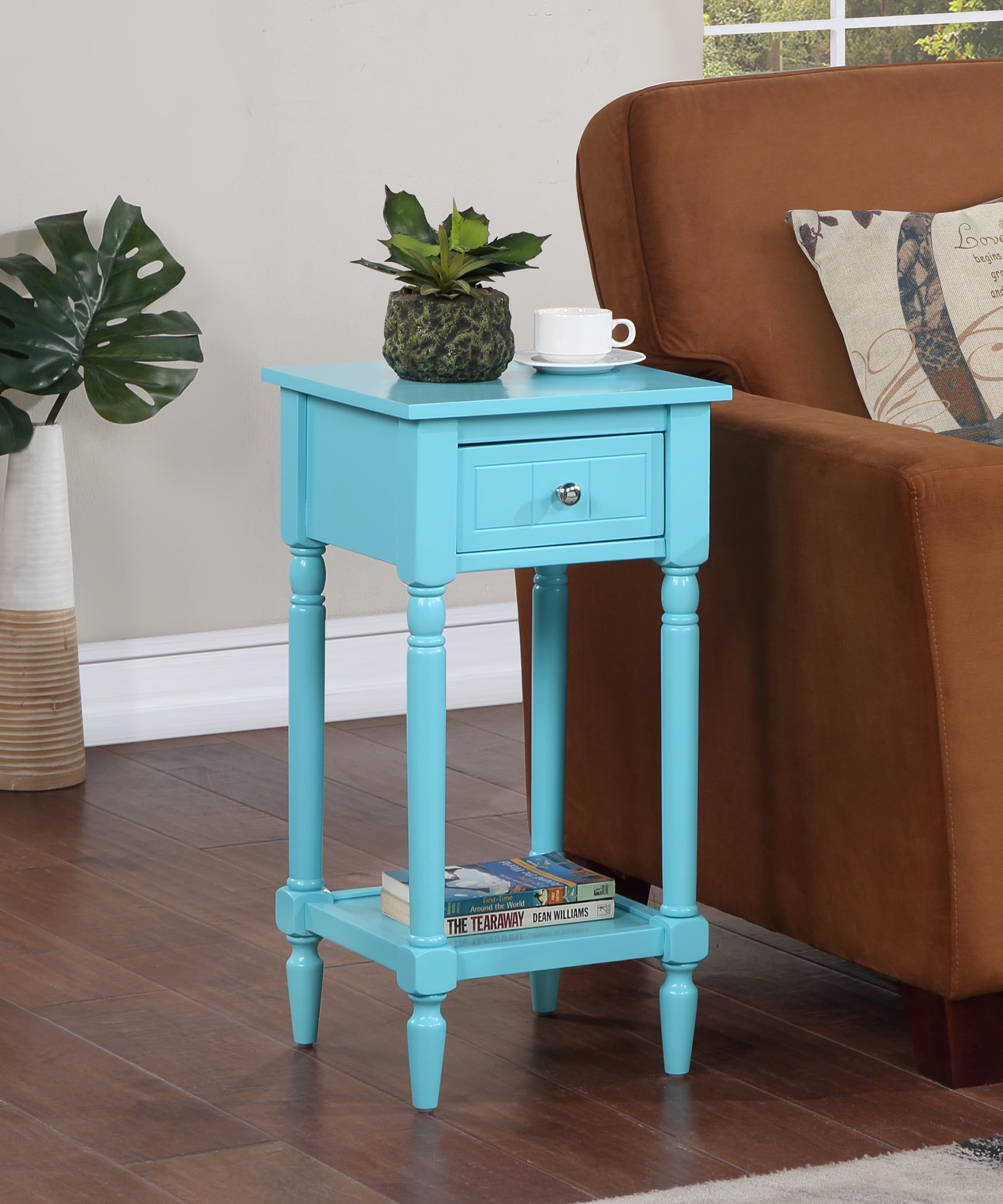 French Country Khloe Sea Foam Accent Table with Storage Shelf