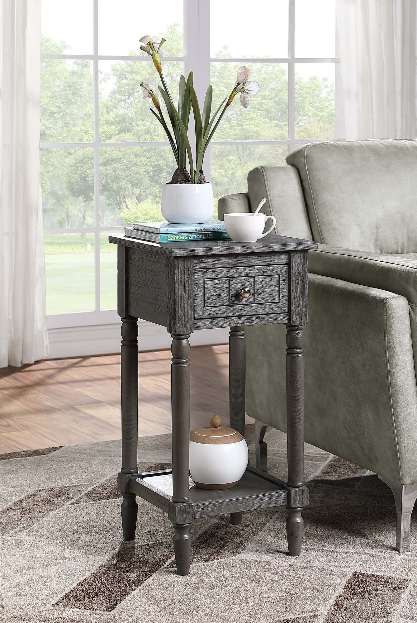 Dark Gray Wirebrush French Country Accent Table with Storage