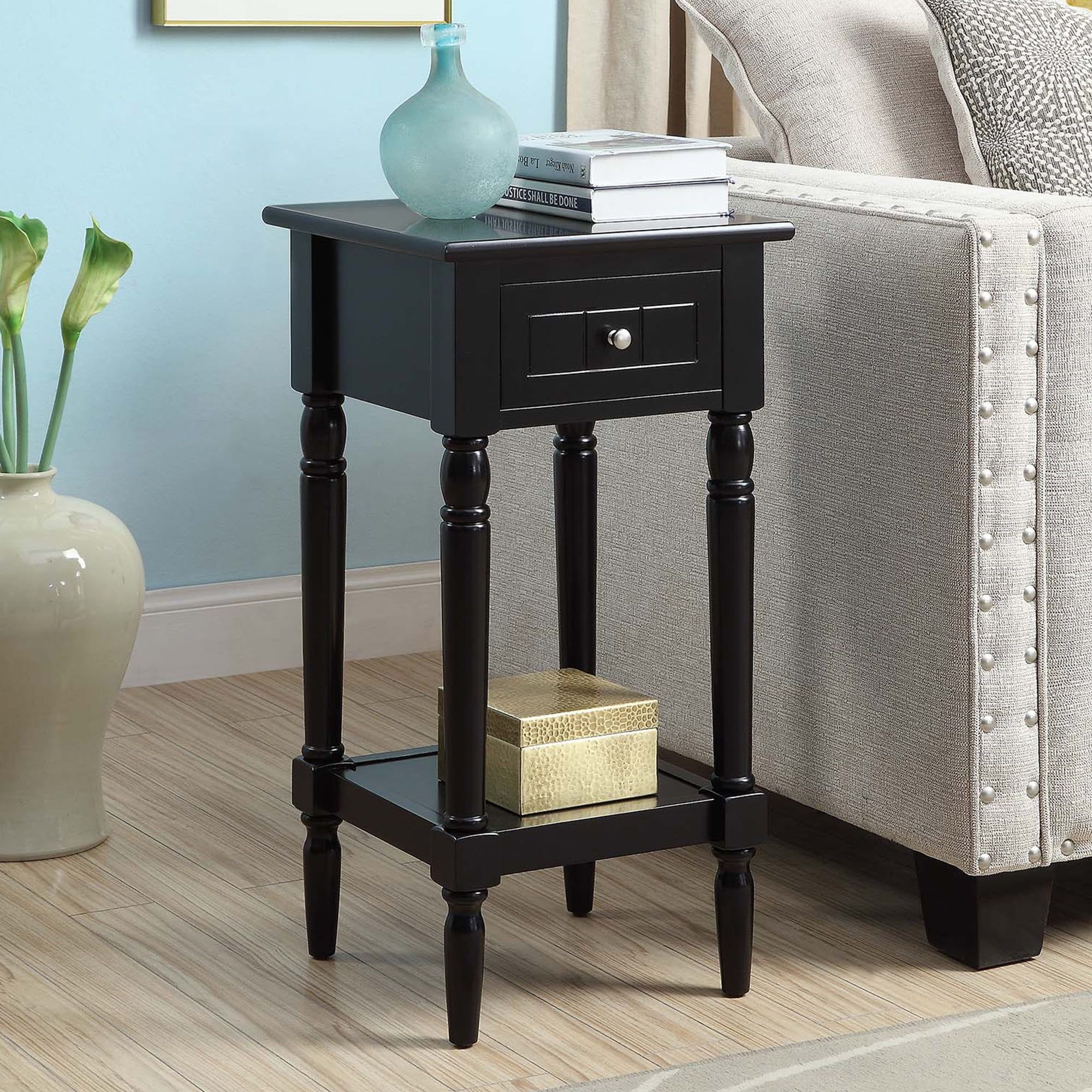 Black Wood French Country Accent Table with Storage