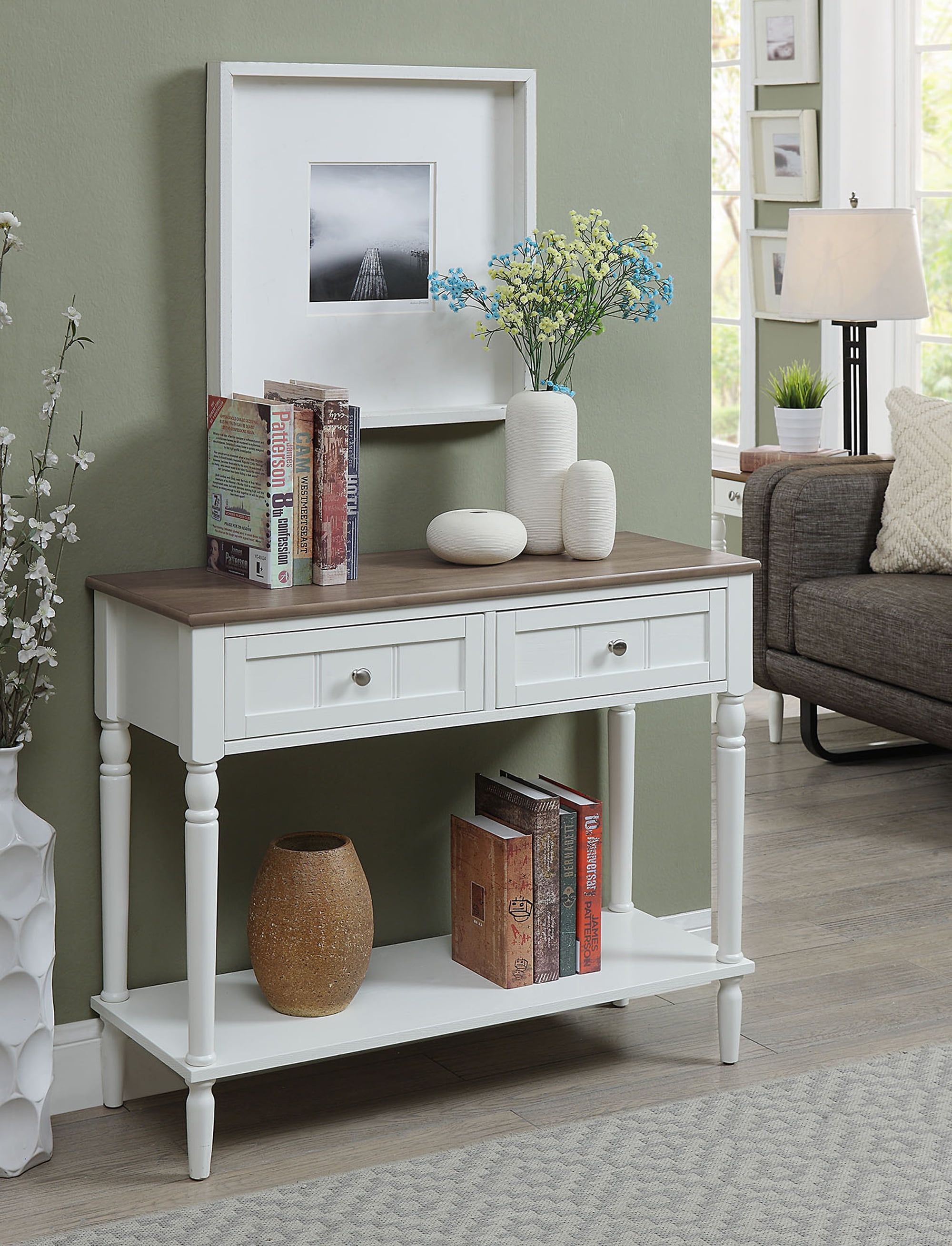 Driftwood and White 36" Wood Hall Table with Storage