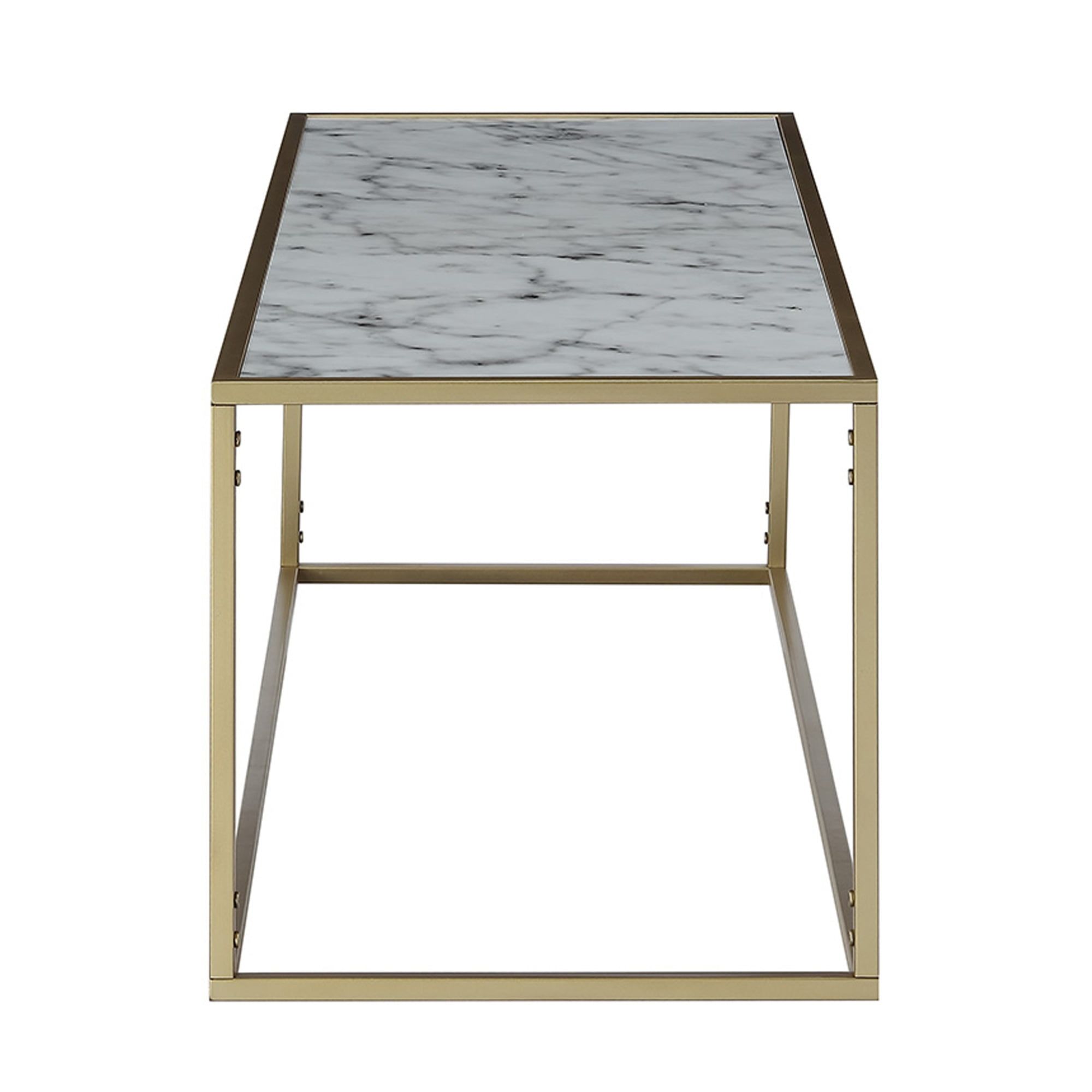 Gold Faux Marble Rectangular Coffee Table with Metal Frame