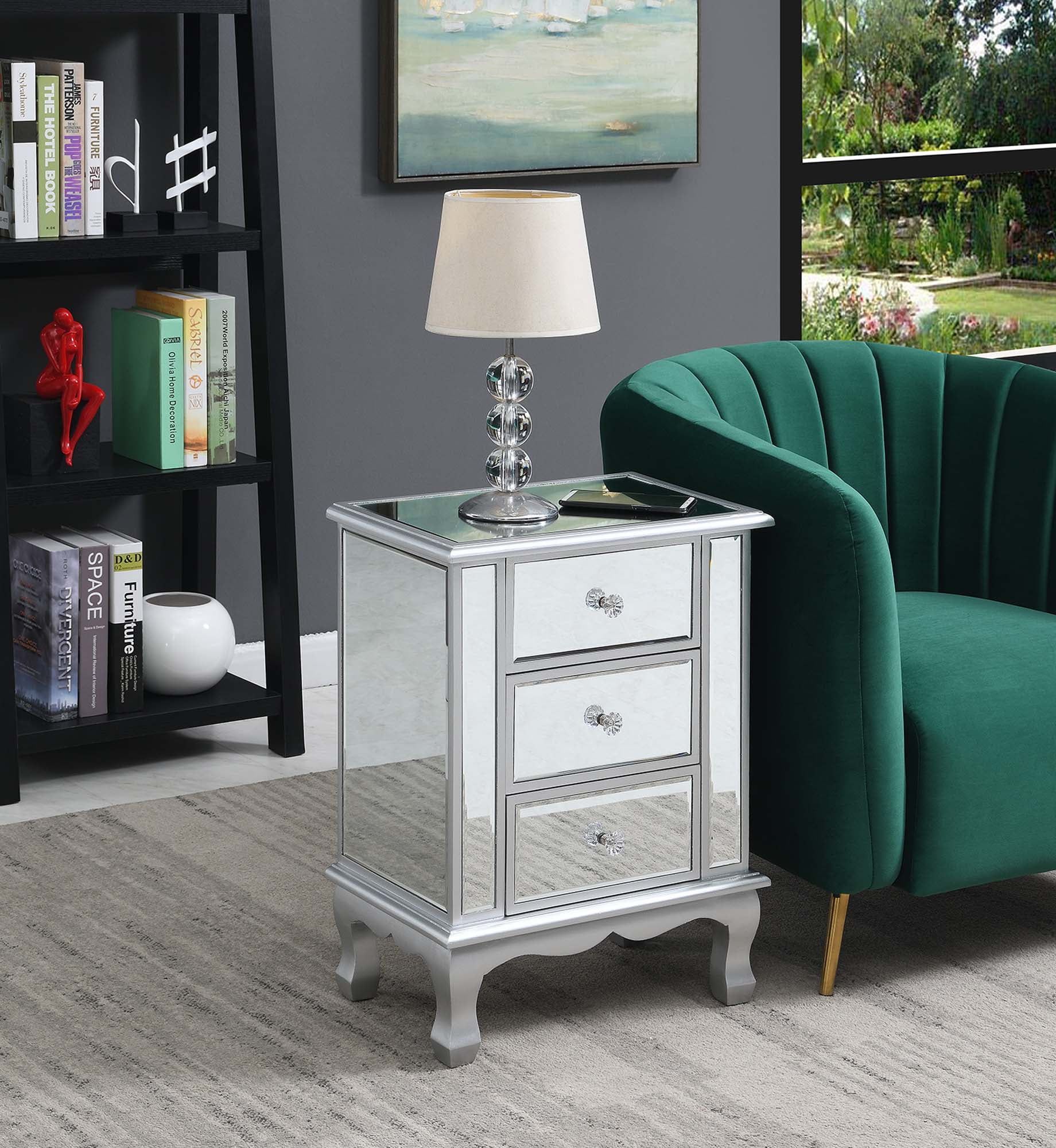 Silver Mirrored 3-Drawer End Table with Storage