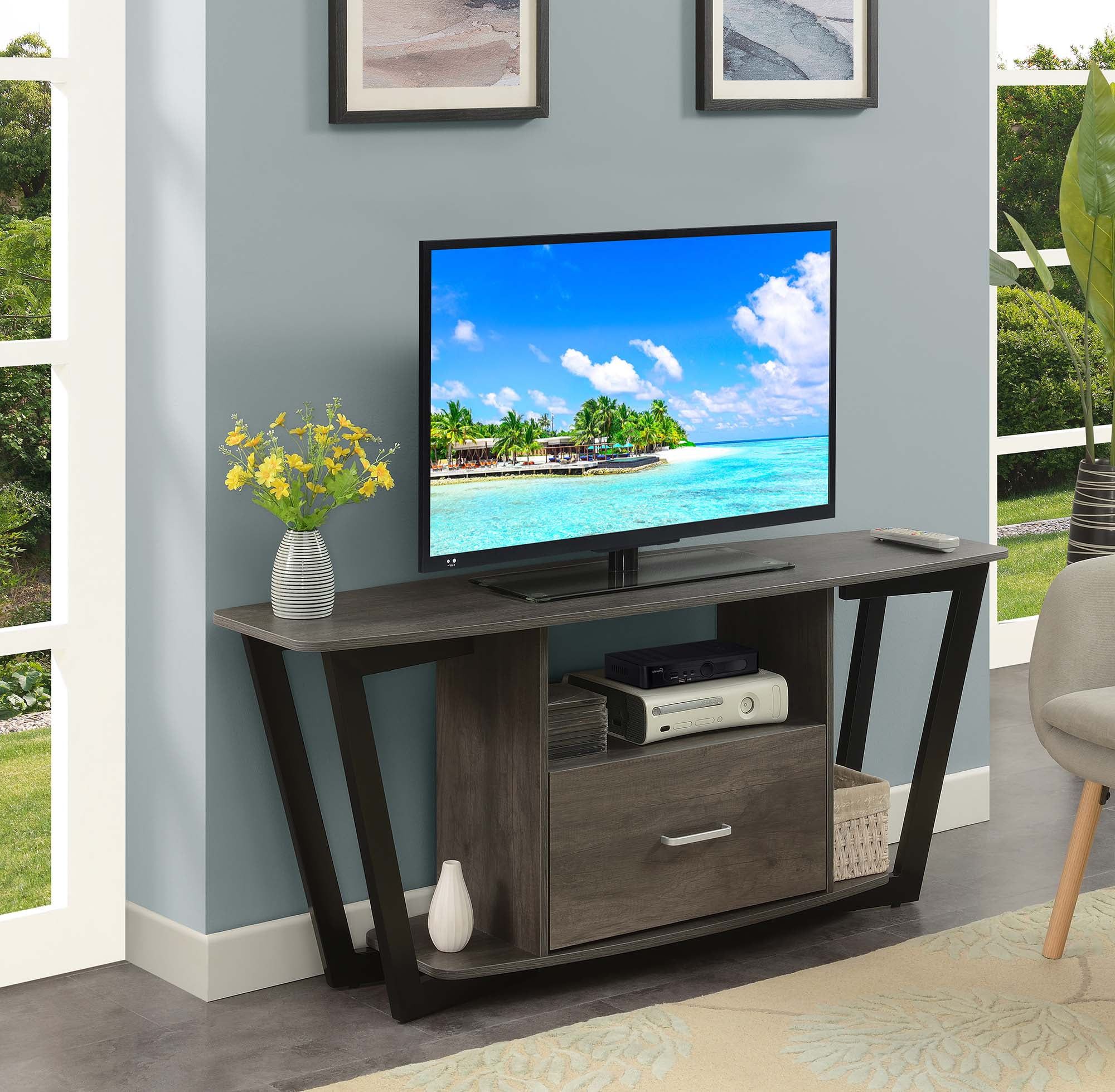 Charcoal Gray 58" Urban Industrial TV Stand with Cabinet