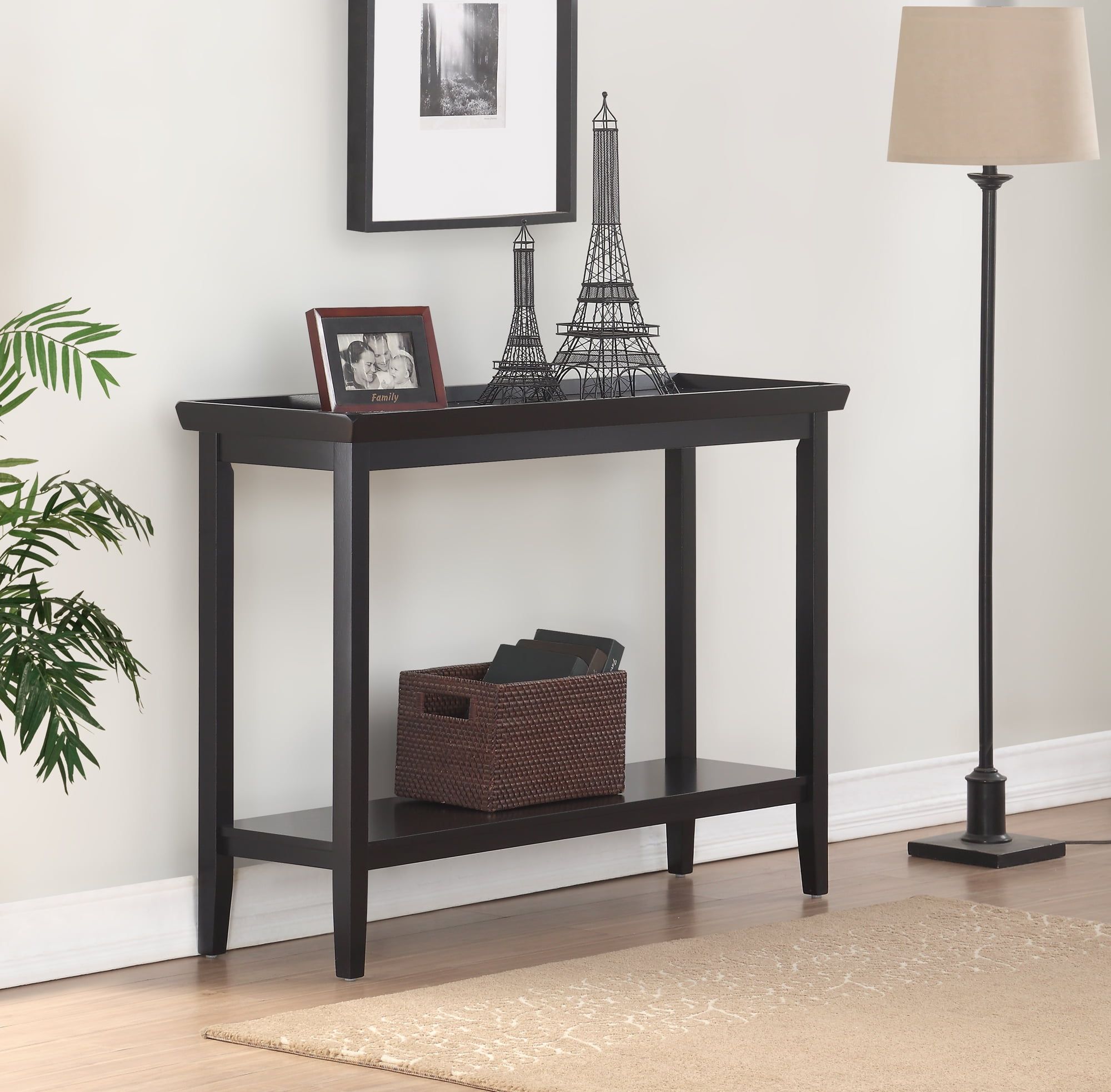 Black Wood Console Table with Shelf, 48 in