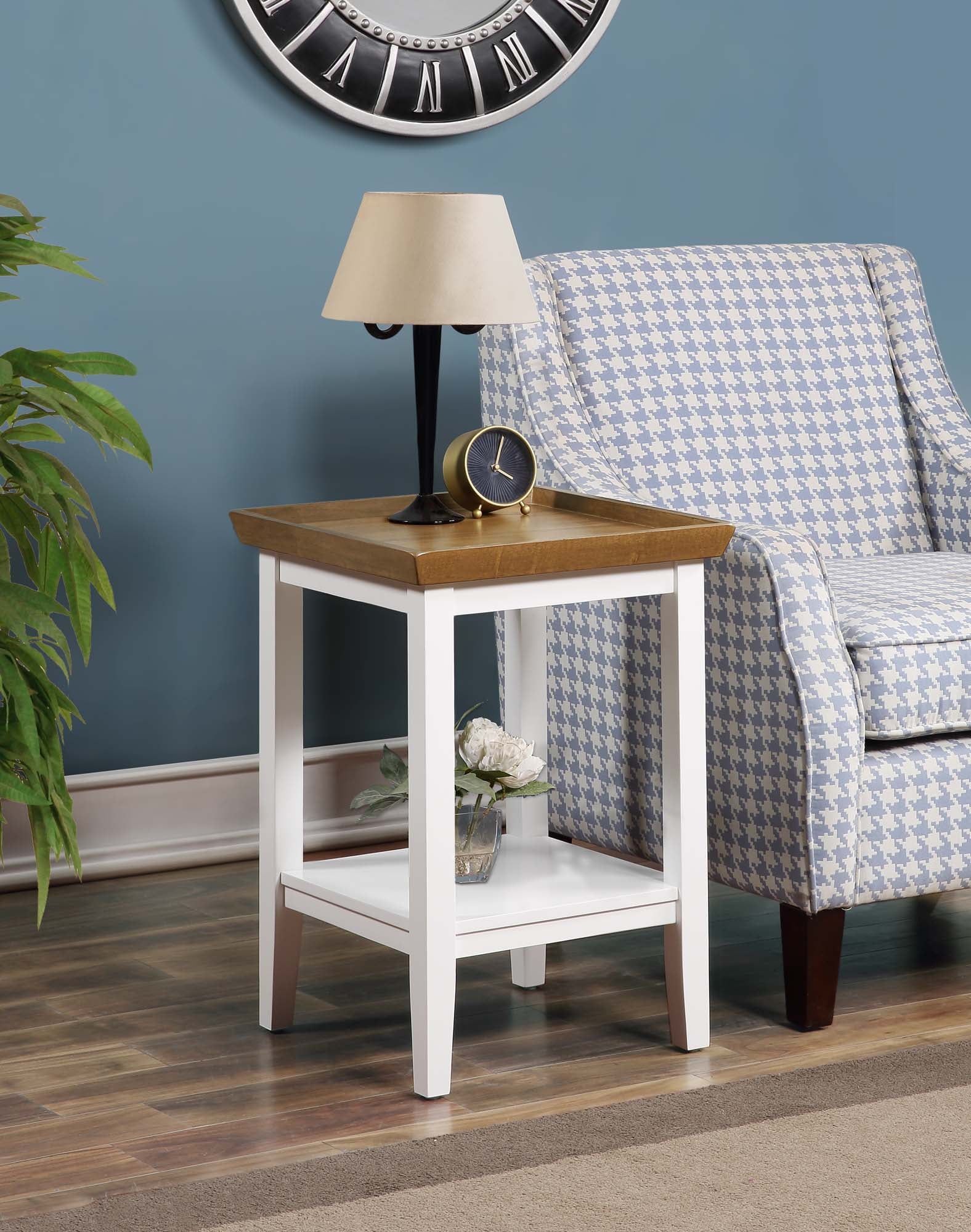 Driftwood White 18" Solid Rubberwood End Table with Shelf