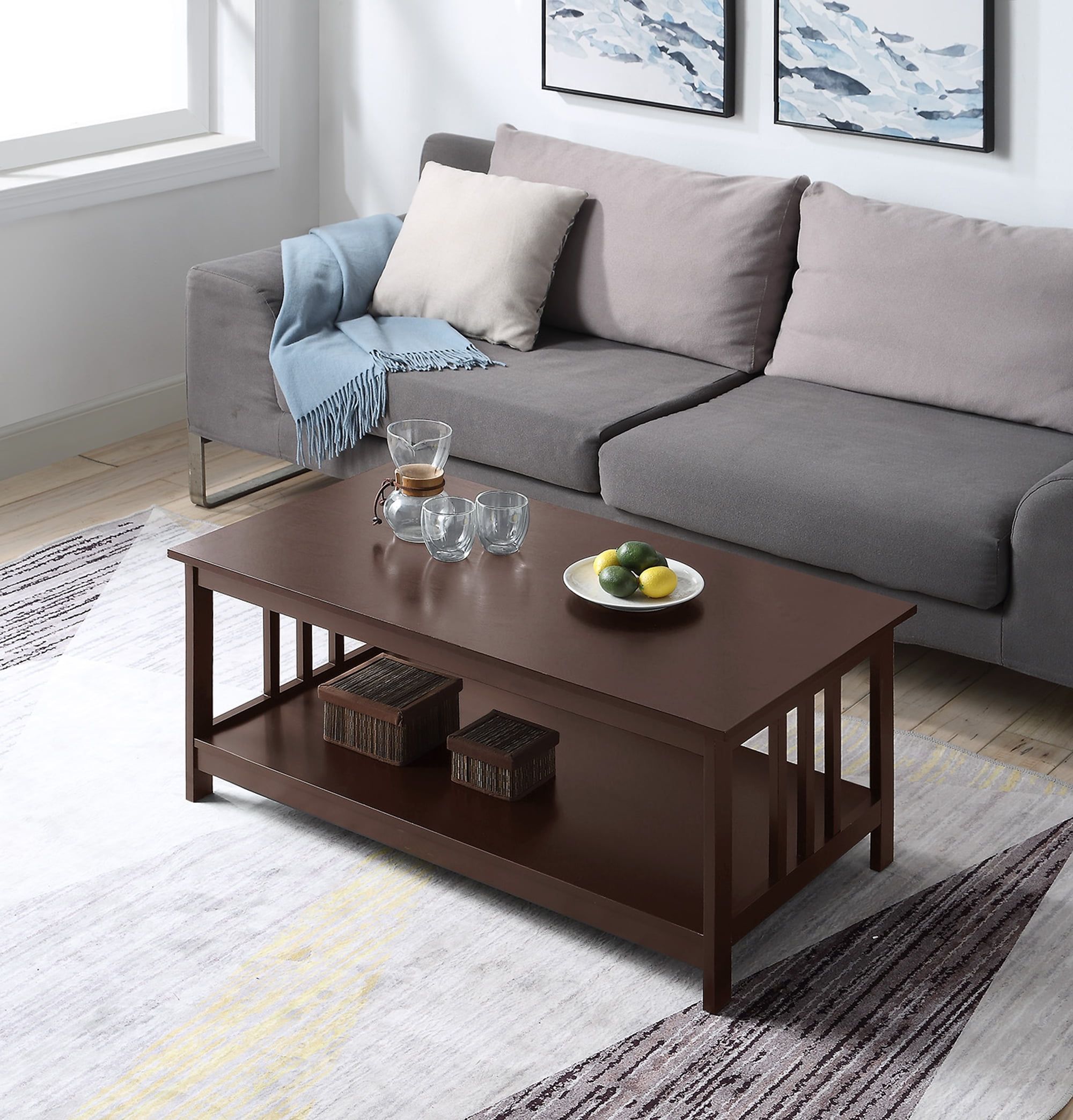 Espresso Mission Rectangular Coffee Table with Shelf