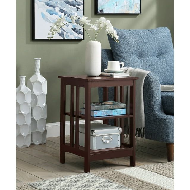 Espresso 24" Rectangular Wood End Table with Shelves