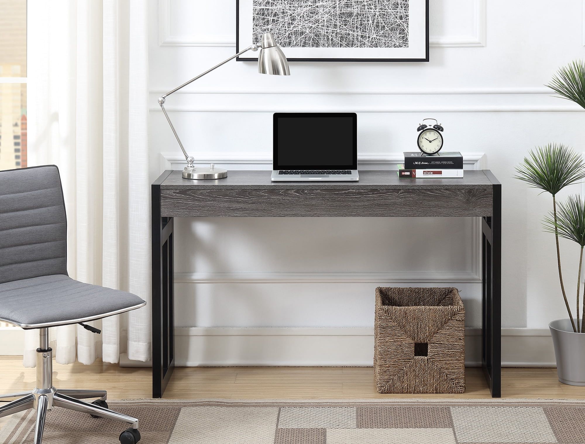 Weathered Gray & Black Solid Wood Console Table with Storage