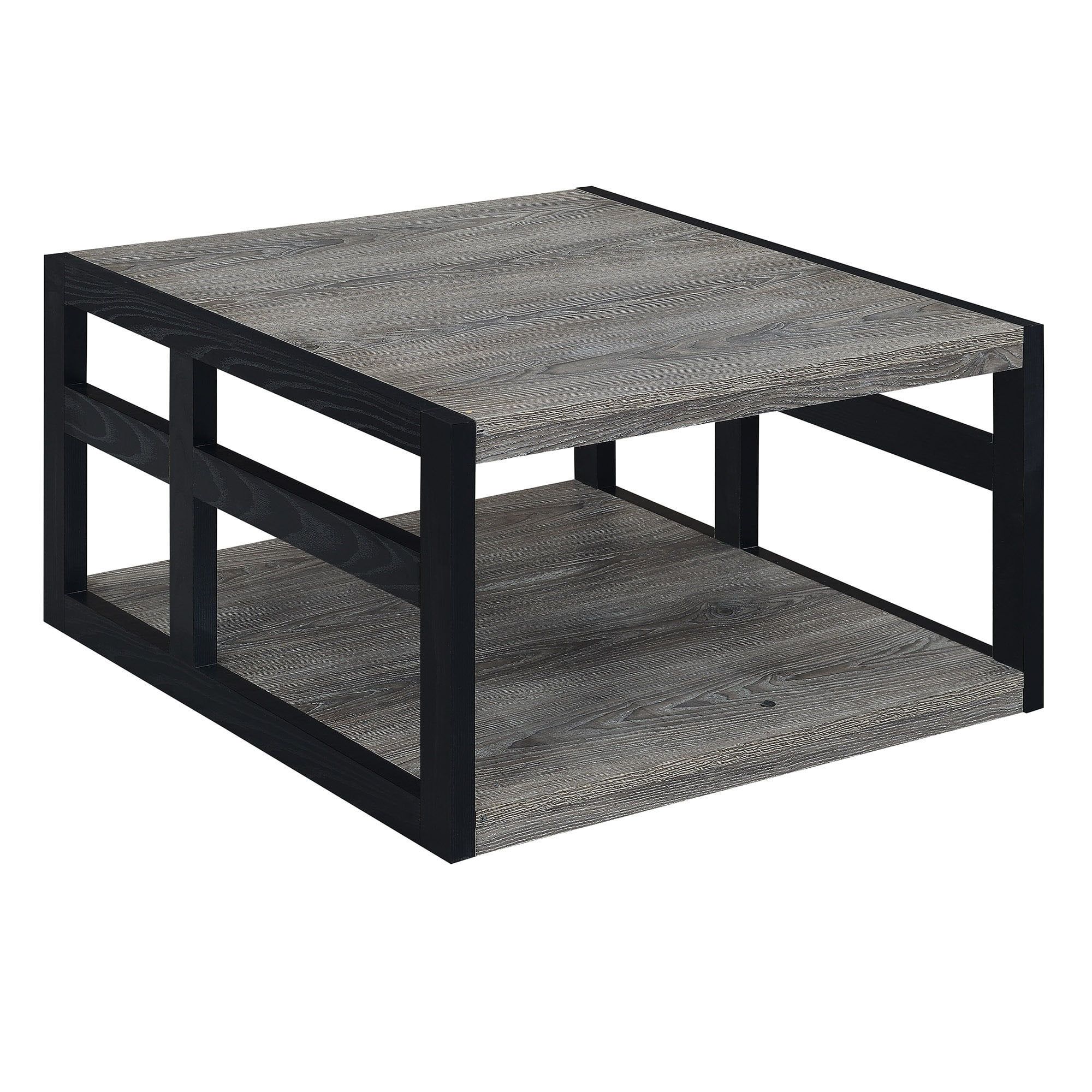 Monterey Square Contemporary Gray Wood Coffee Table with Shelf