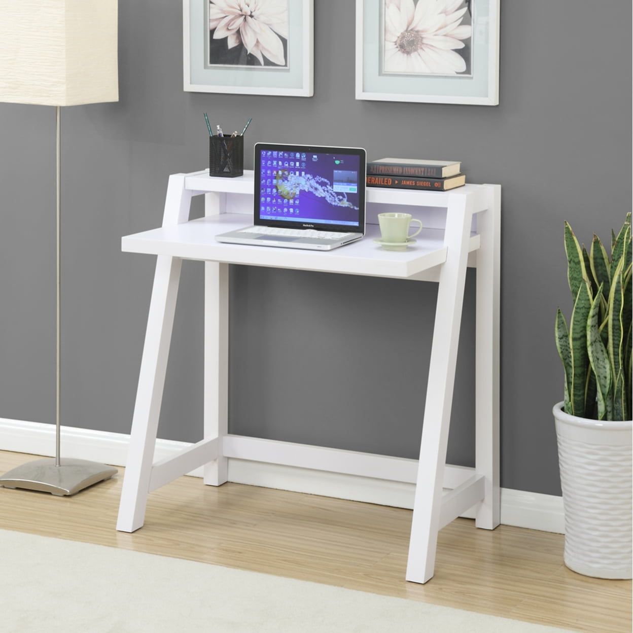 White Wood 35" Modern Desk with Drawer