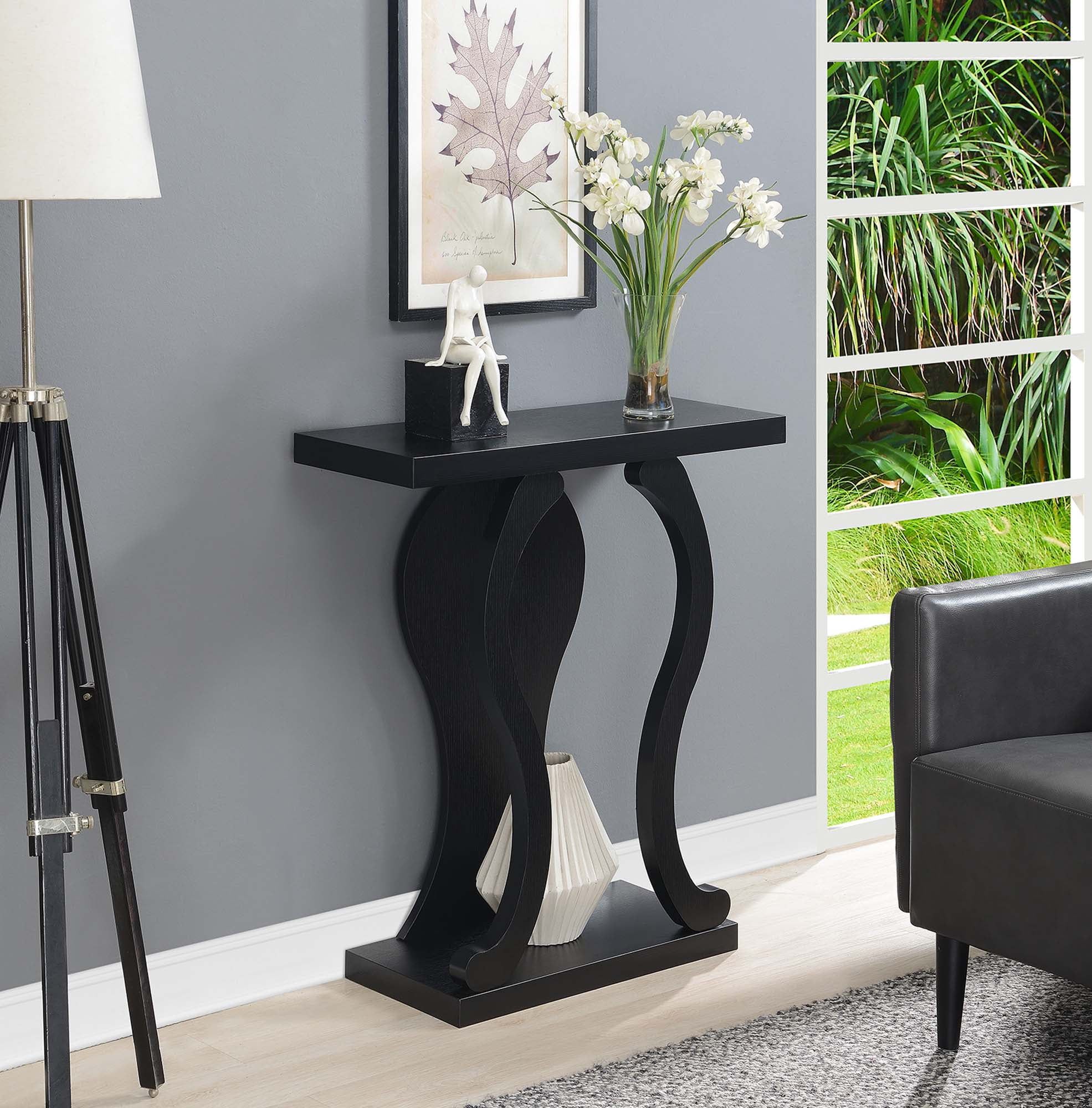 Black Wood and Metal Console Table with Storage