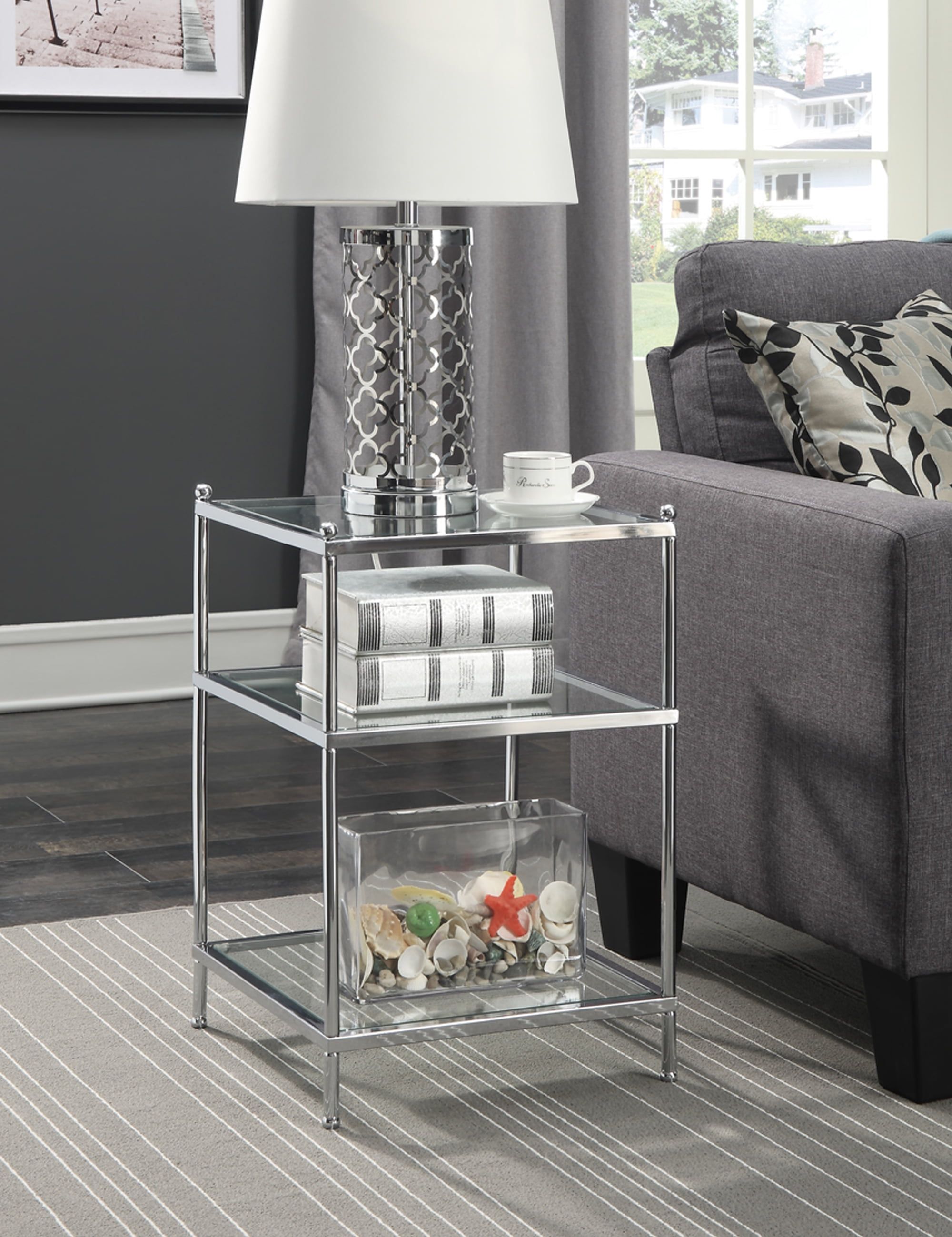 Chrome and Glass 3-Tier Modern End Table