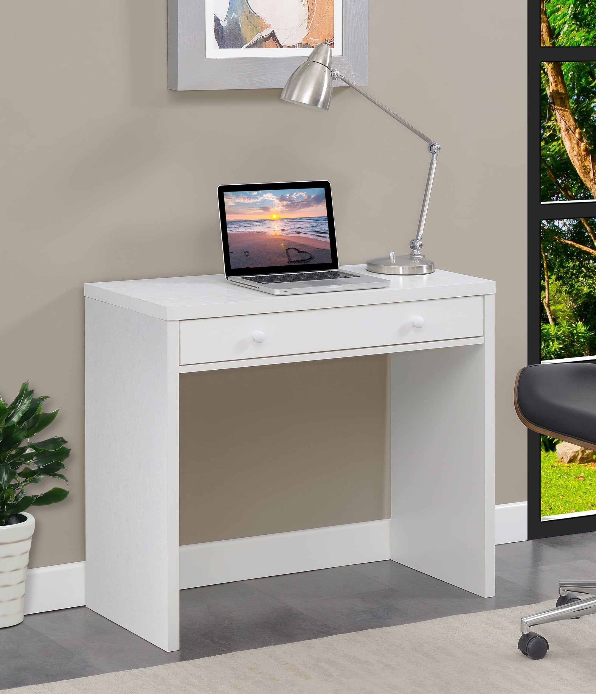 Sleek White 36" Contemporary Desk with Drawer