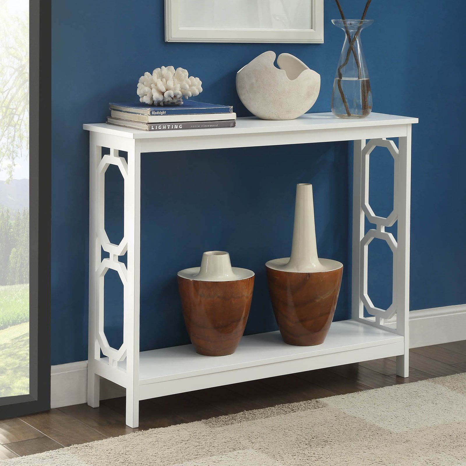 Omega White 40" Contemporary Console Table with Geometric Cut-Outs