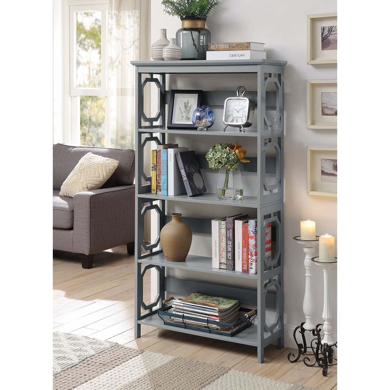 Omega Collection 5-Tier Gray MDF Contemporary Bookcase